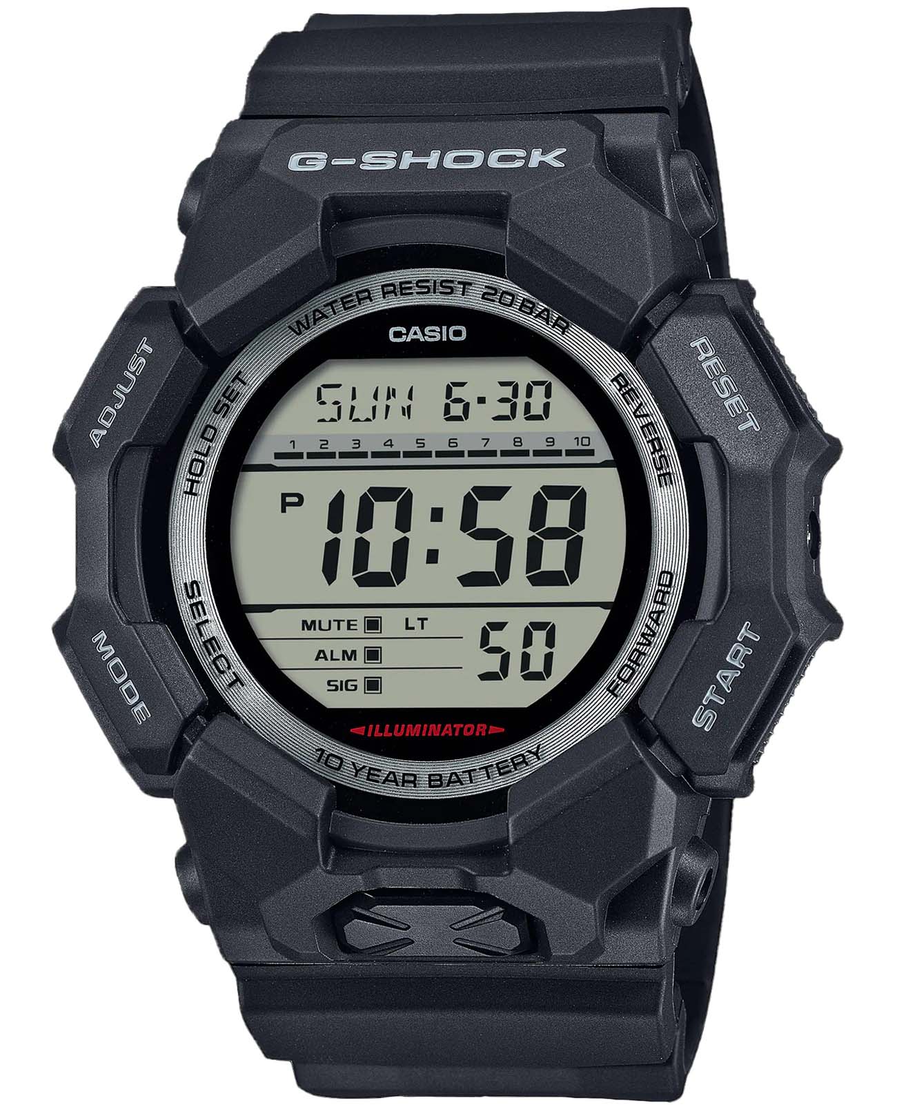 Casio Casio G-Shock GD-010-1  GD-010-1 электронные мужские часы  циферблат, браслет пластик — вид спереди
