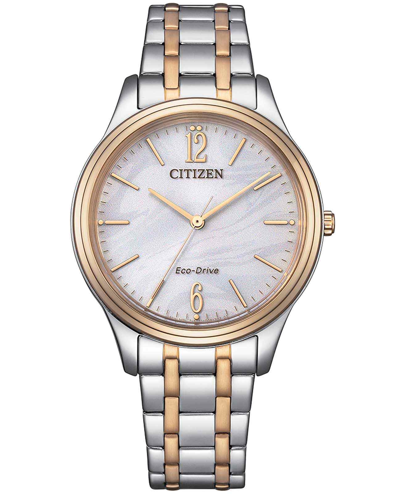 Citizen Citizen Eco-Drive EM0416-78A  EM0416-78A кварцевые женские часы перламутровый циферблат, браслет нержавеющая сталь с ip-покрытием — вид спереди