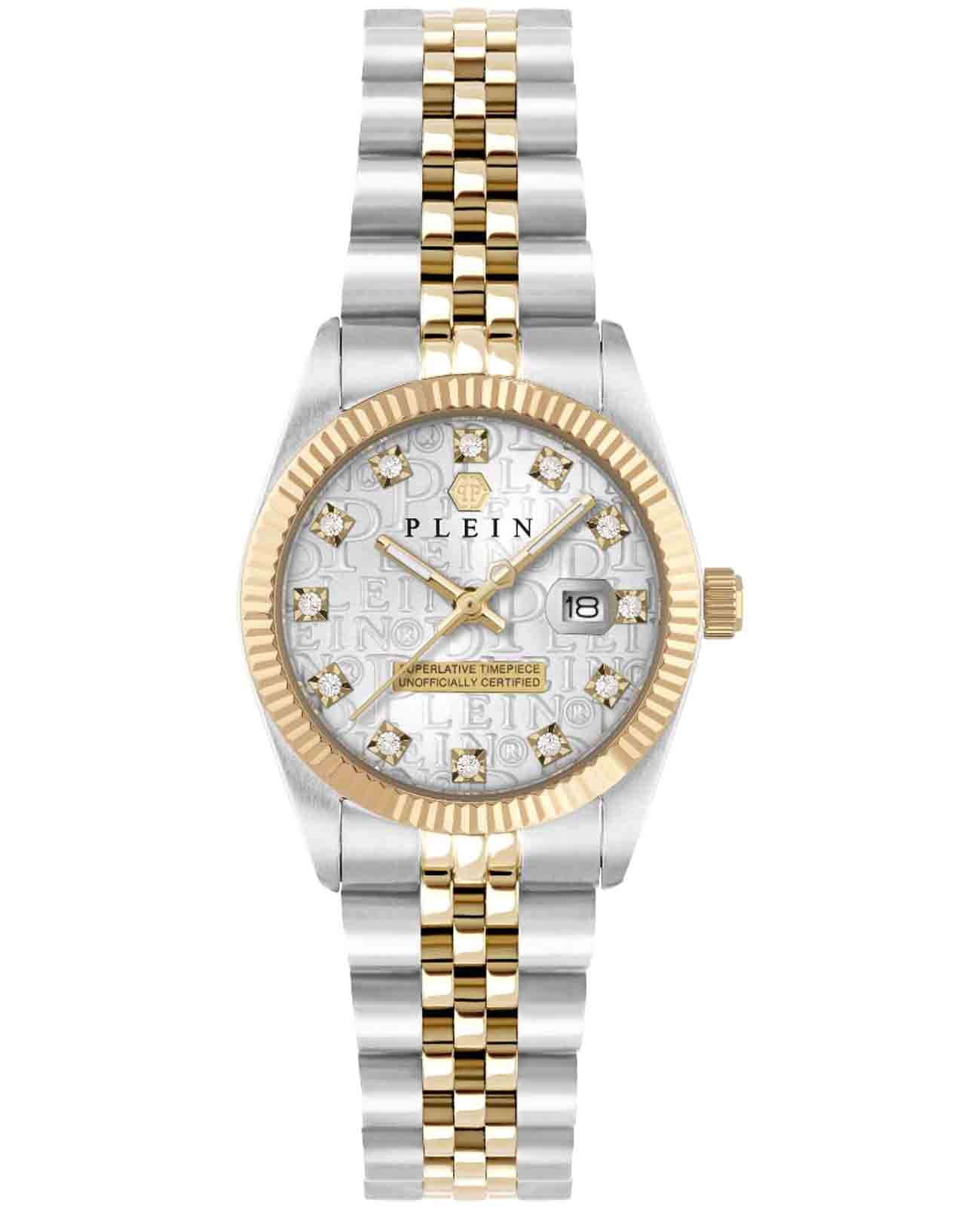 Philipp Plein Philipp Plein Date Superlative PWNFA0425  PWNFA0425 кварцевые женские часы серебристый циферблат, браслет нержавеющая сталь с pvd-покрытием — вид спереди