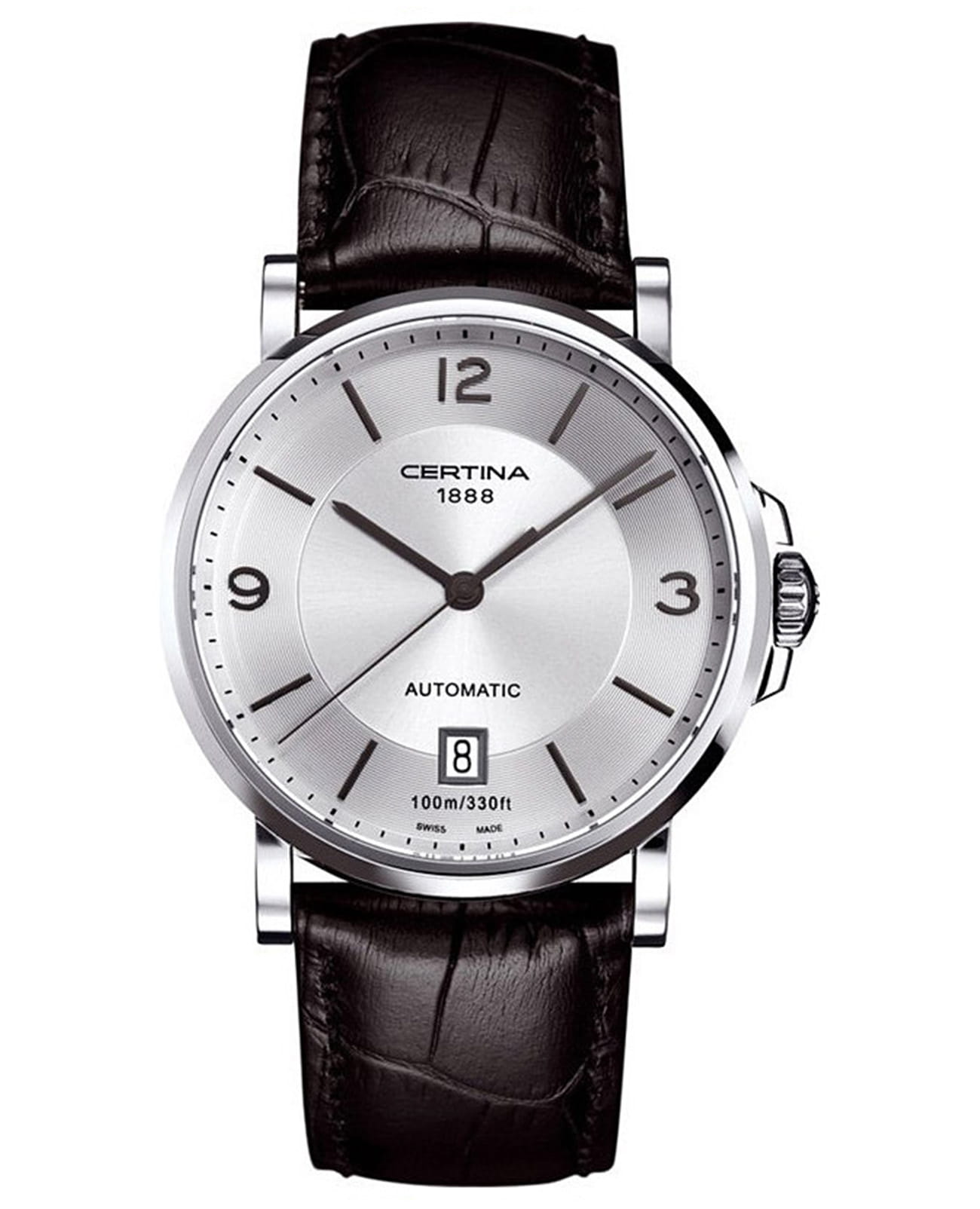 Certina Certina DS Caimano C017.407.16.037.00 DS Caimano C0174071603700 механические мужские часы серебристый циферблат, браслет кожаный — вид спереди