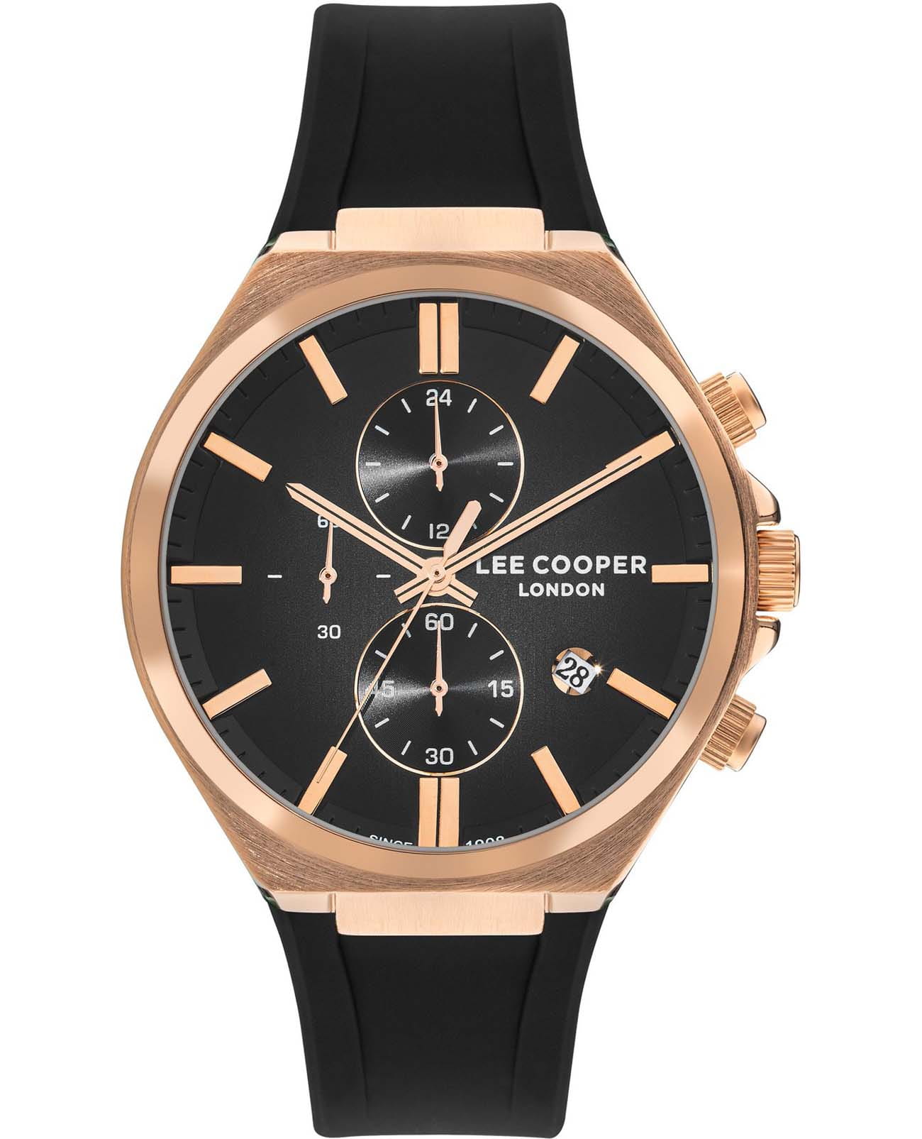 Lee Cooper Lee Cooper LC07854.451  LC07854.451 кварцевые мужские часы черный циферблат, браслет каучук — вид спереди