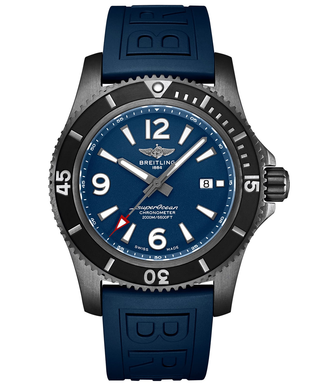 Breitling Breitling Superocean Automatic 46 Black Steel M17368D71C1S1  M17368D71C1S1 механические мужские часы синий циферблат, браслет каучук — вид спереди