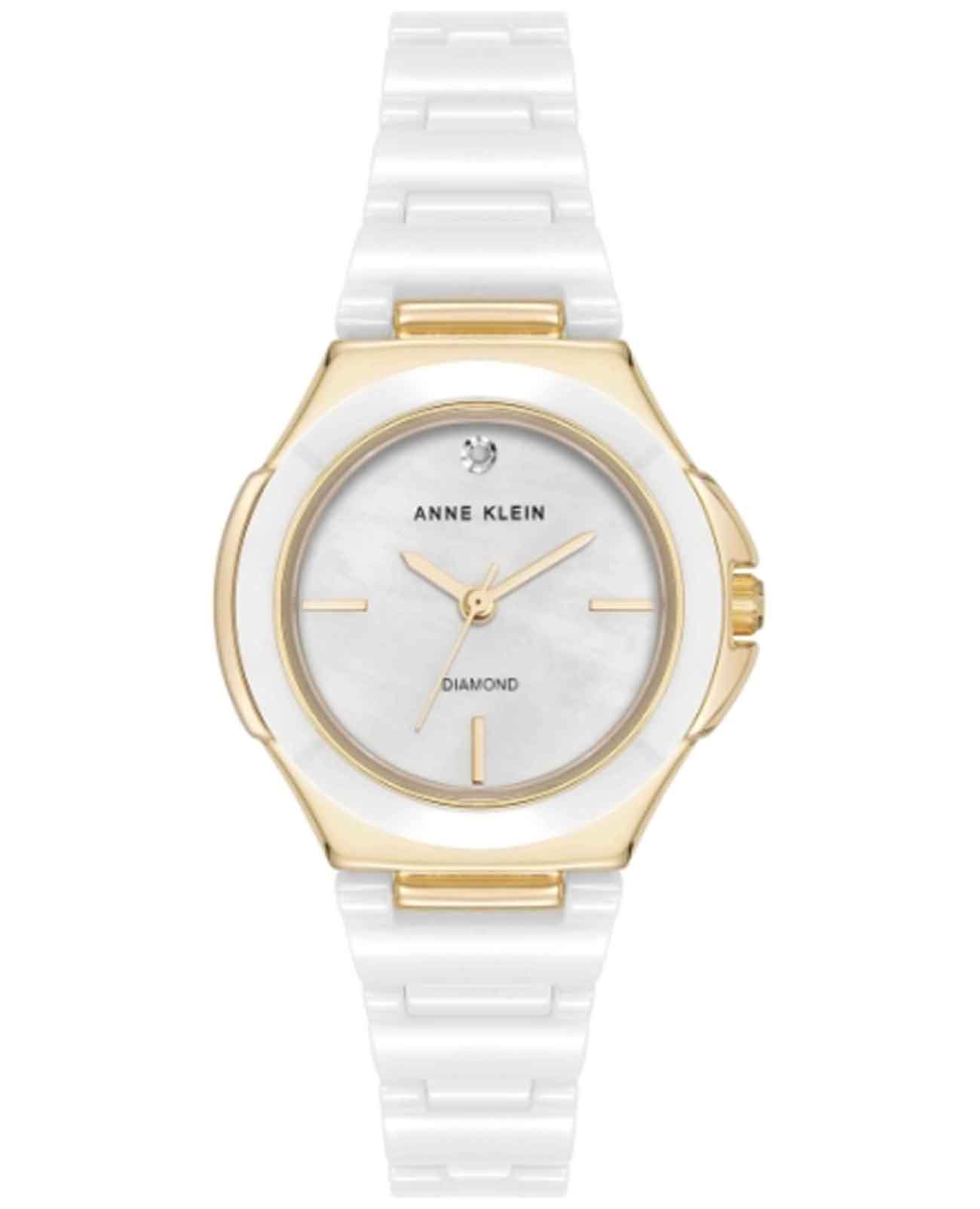 Anne Klein Anne Klein Diamond 5112GPWT  5112GPWT кварцевые женские часы белый циферблат, браслет сталь + pvd + керамика — вид спереди