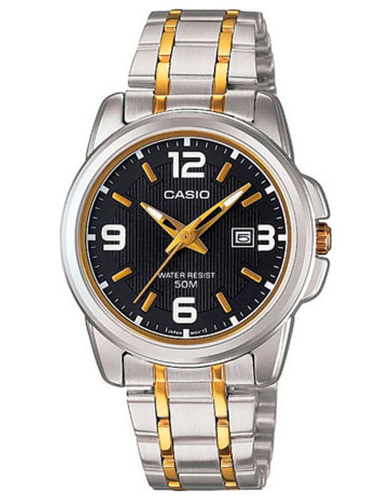 Casio Casio Collection LTP-1314SG-1AVDF  LTP-1314SG-1A кварцевые женские часы черный циферблат, браслет сталь с ip покрытием — вид спереди