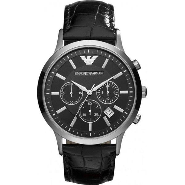 Emporio Armani Emporio Armani AR2447  AR2447 кварцевые мужские часы черный циферблат, браслет кожаный — вид спереди