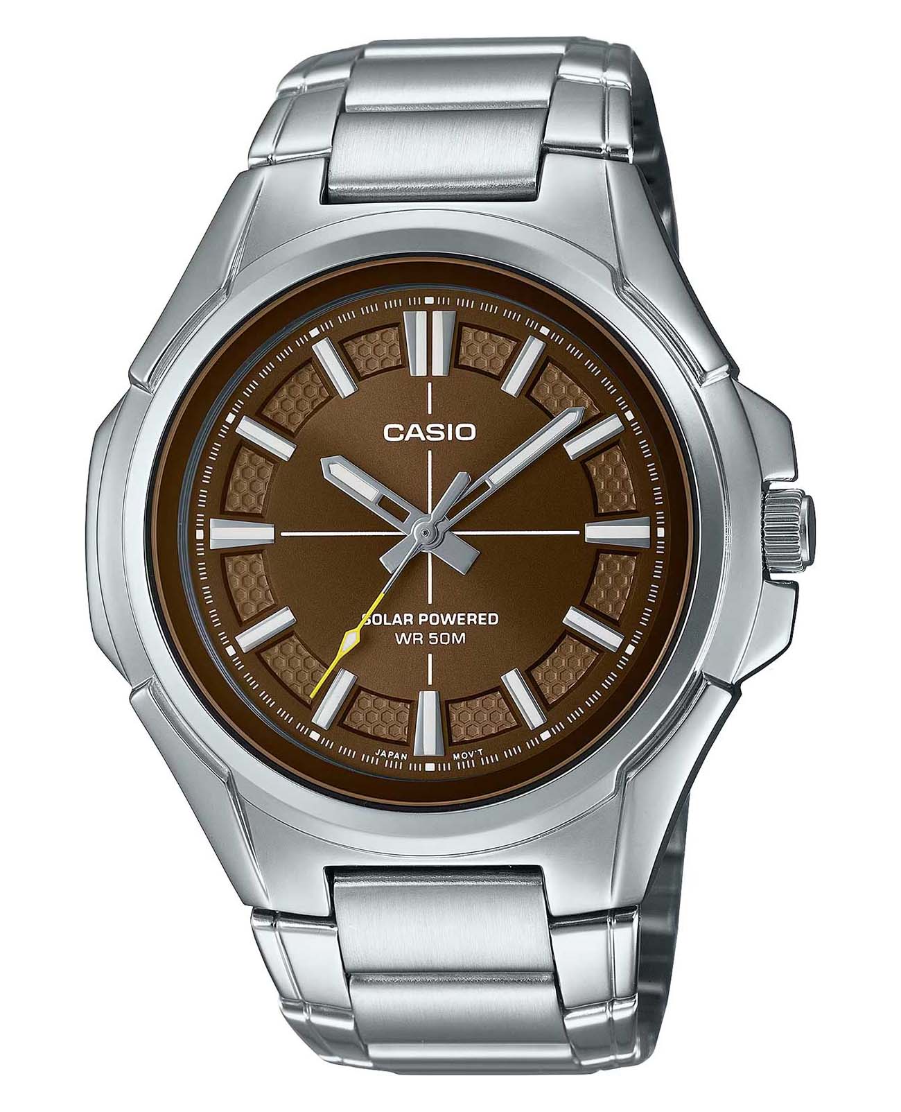 Casio Casio Collection MTP-RS100D-5A  MTP-RS100D-5A кварцевые мужские часы коричневый циферблат, браслет нержавеющая сталь — вид спереди