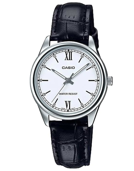 Casio Casio Collection LTP-V005L-7B2  LTP-V005L-7B2 кварцевые женские часы белый циферблат, браслет кожаный — вид спереди
