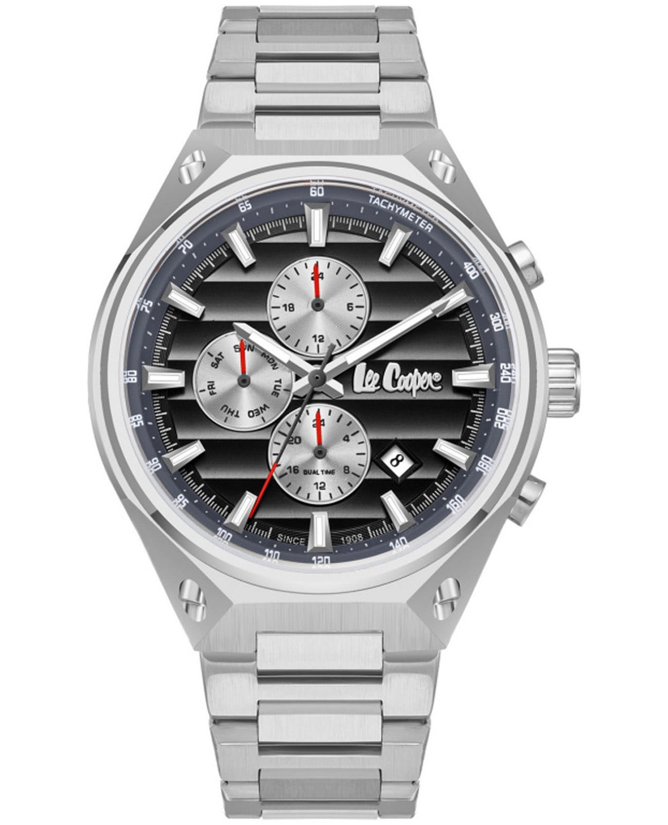 Lee Cooper Lee Cooper LC08026.360  LC08026.360 кварцевые мужские часы черный циферблат, браслет нержавеющая сталь — вид спереди