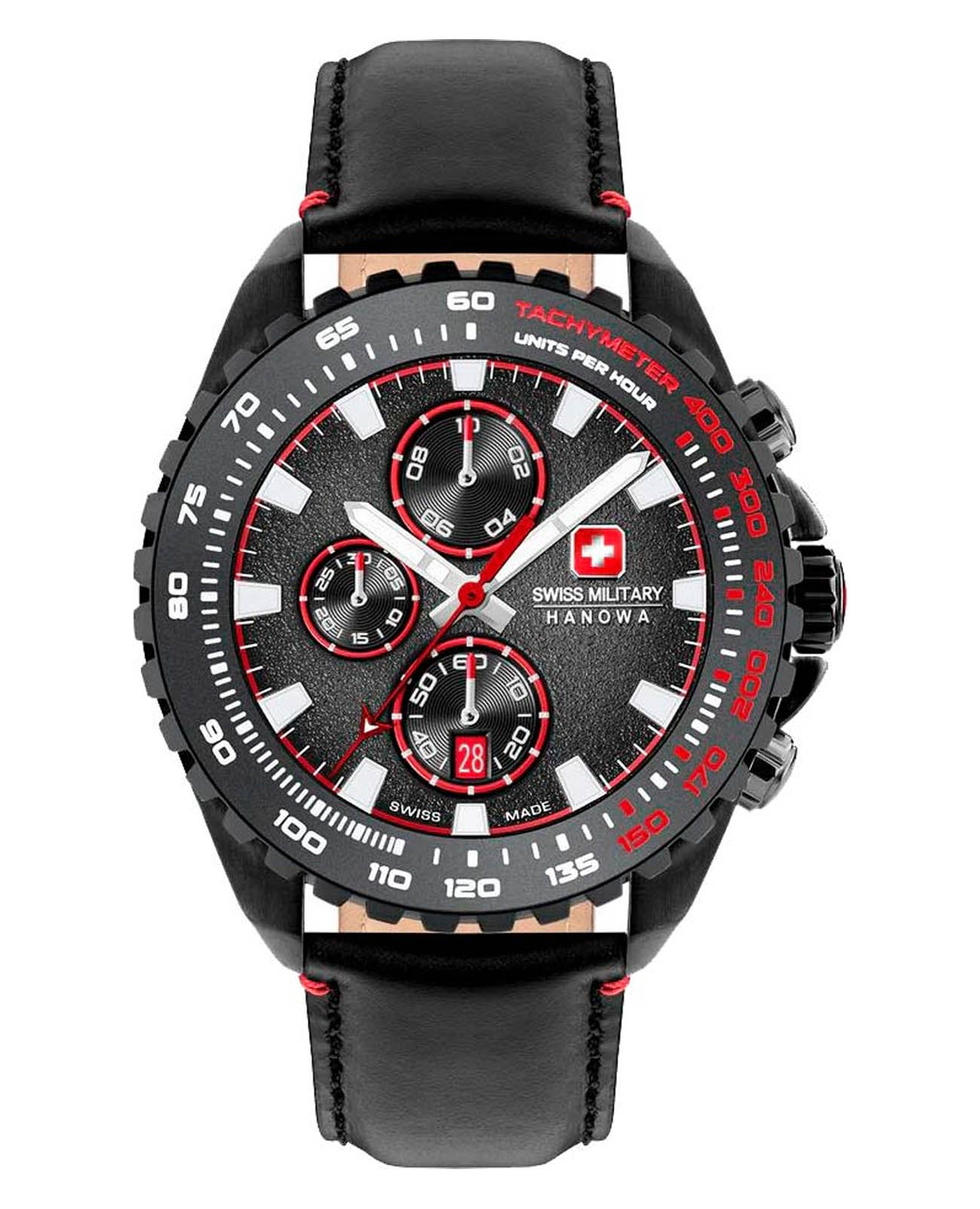 Swiss Military Hanowa Swiss Military Hanowa Stone Marten SMWGC0001832  SMWGC0001832 кварцевые мужские часы черный циферблат, браслет кожаный — вид спереди