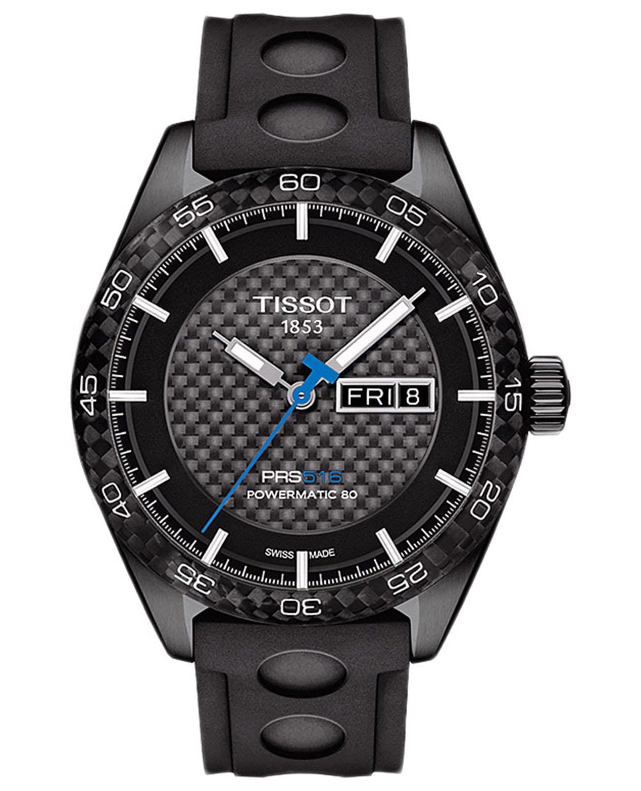 Tissot Tissot T-Sport PRS 516 T100.430.37.201.00 PRS 516 T1004303720100 механические мужские часы черный циферблат, браслет каучук — вид спереди