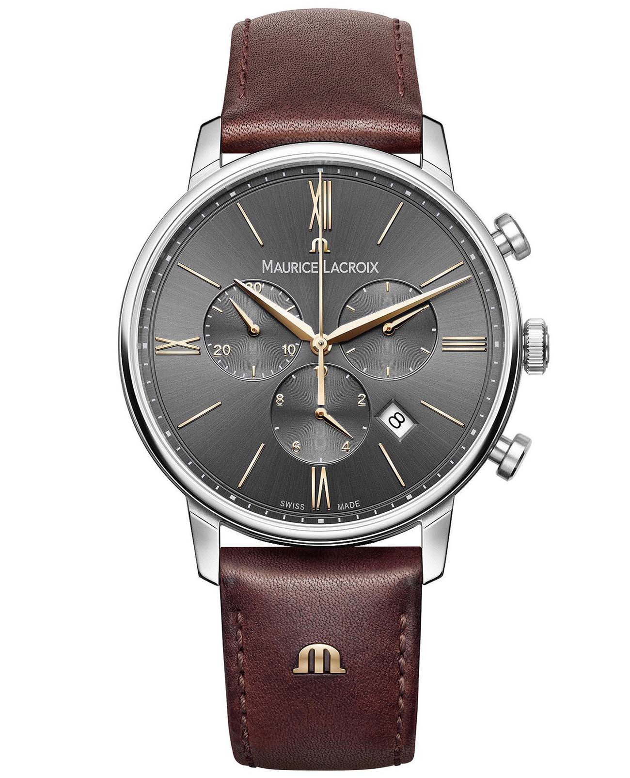 Maurice Lacroix Maurice Lacroix Eliros Chronograph EL1098-SS001-311-1  EL1098-SS001-311-1 кварцевые мужские часы серый циферблат, браслет кожаный — вид спереди