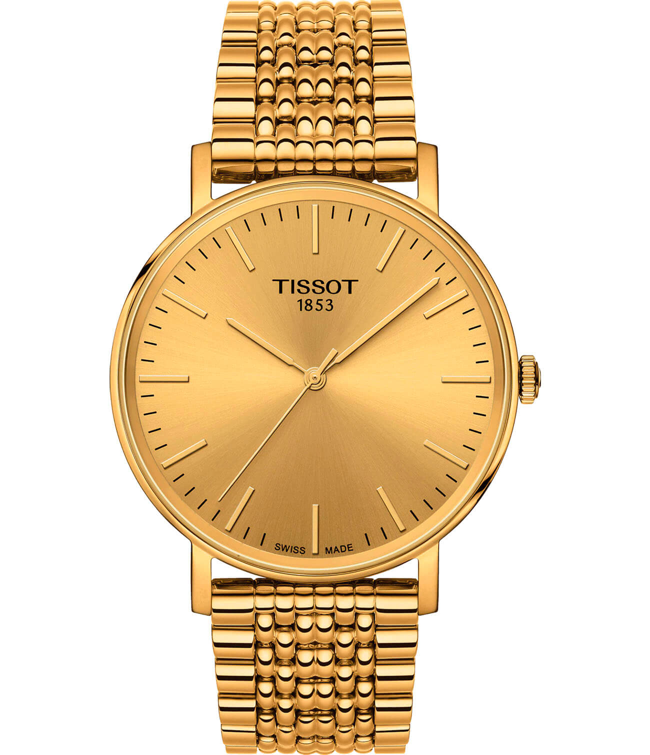 Tissot Tissot Everytime Medium T109.410.33.021.00 Everytime T1094103302100 кварцевые мужские часы золотой циферблат, браслет сталь c pvd покрытием — вид спереди