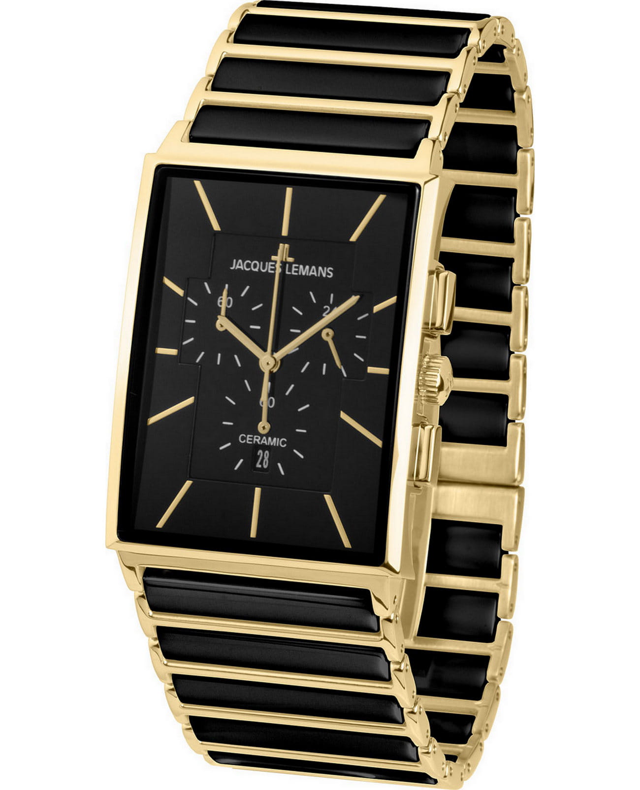 Jacques Lemans Jacques Lemans High Tech Ceramic 1-1900C  1-1900C кварцевые мужские часы черный циферблат, браслет сталь + pvd + керамика — вид спереди