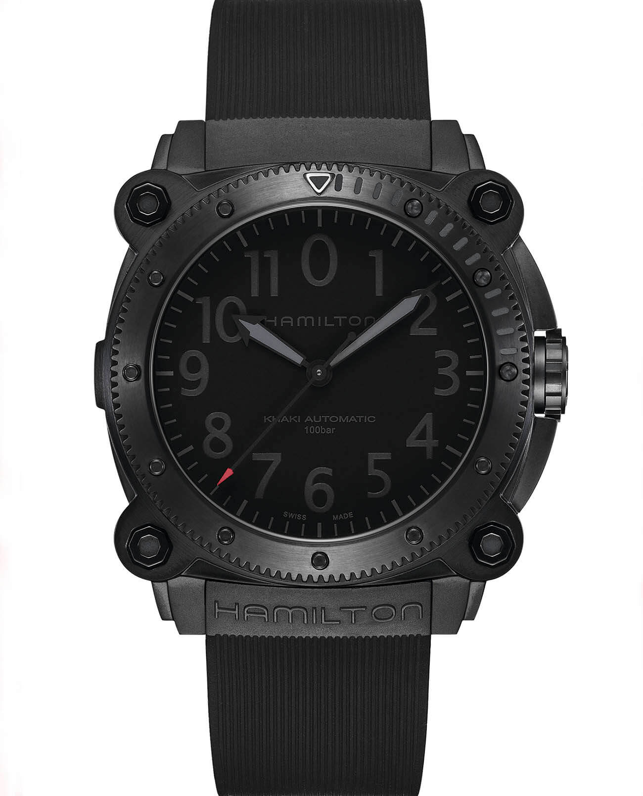 Hamilton Hamilton Khaki Navy BeLOWZERO Auto Limited Edition H78505332  H78505332 механические мужские часы черный циферблат, браслет каучук — вид спереди