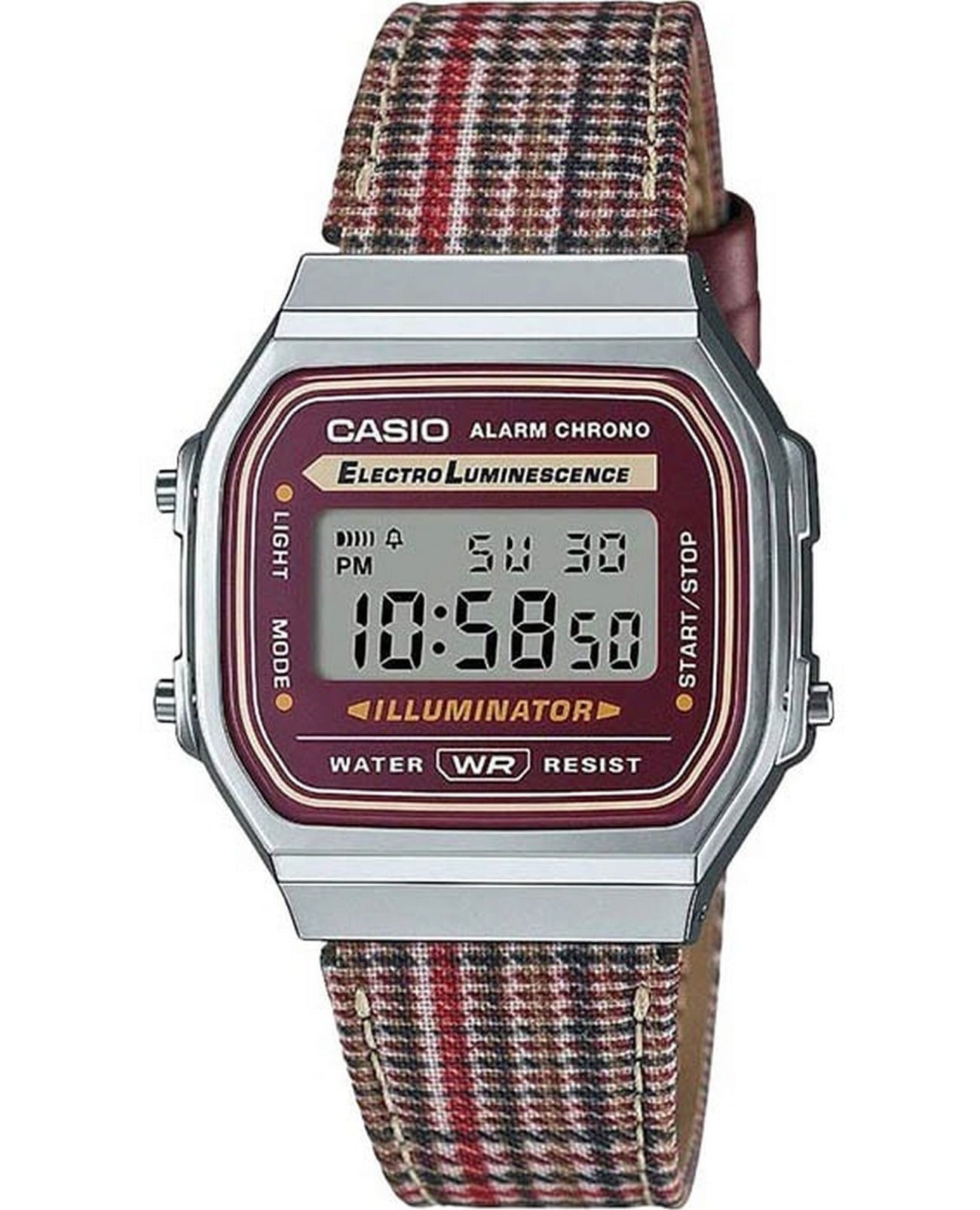 Casio Casio Collection A168WEFL-5AEF  A168WEFL-5AEF кварцевые мужские часы бордовый циферблат, браслет кожаный — вид спереди