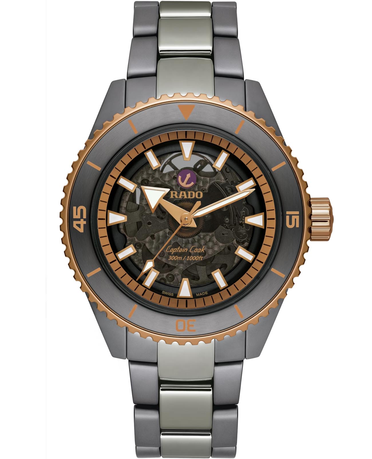 Rado Rado Captain Cook Automatic R32128162 Automatic R32128162 механические мужские часы серый циферблат, браслет высокотехнологичная керамика + титан — вид спереди