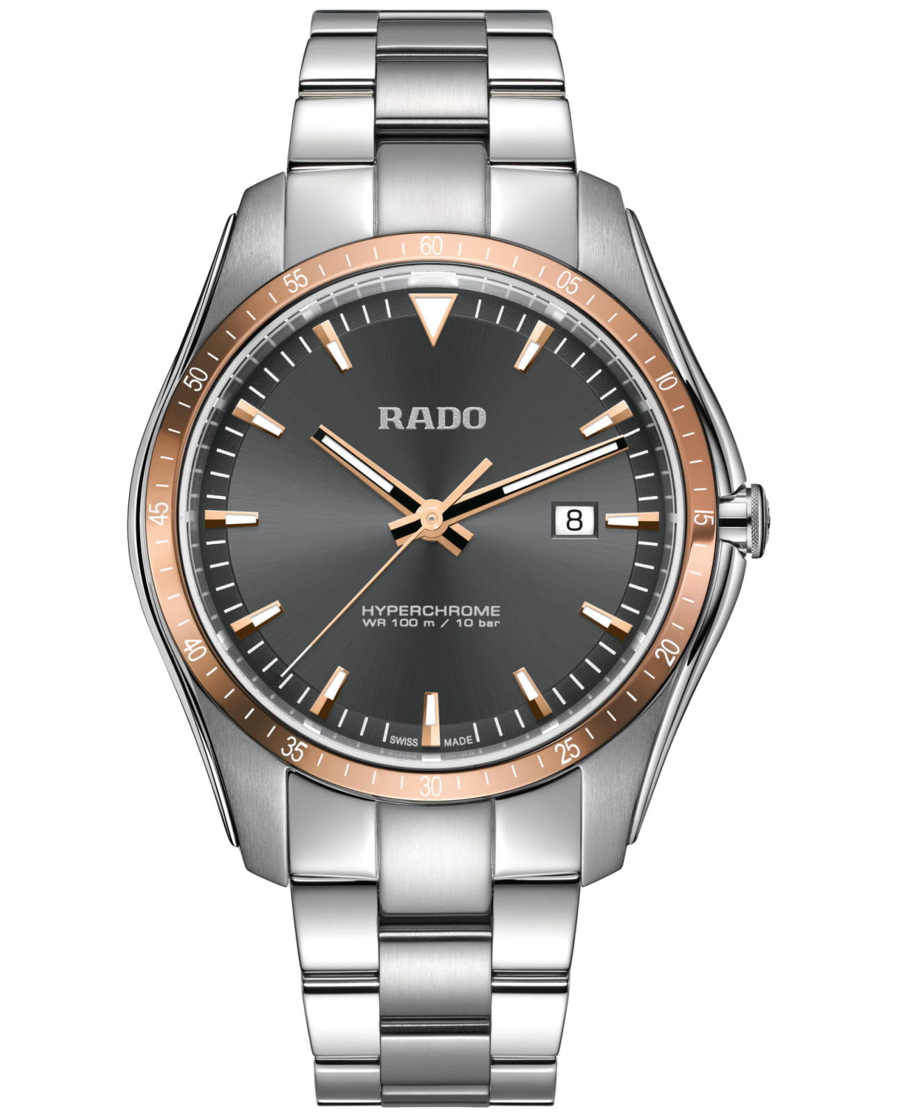 Rado Rado Hyperchrome R32502163  R32502163 кварцевые мужские часы серый циферблат, браслет нержавеющая сталь — вид спереди