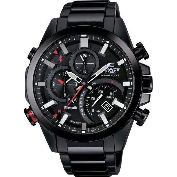 Casio Casio Edifice EQB-500DC-1A EQB EQB-500DC-1A кварцевые мужские часы черный циферблат, браслет 18-каратное желтое золото — вид спереди