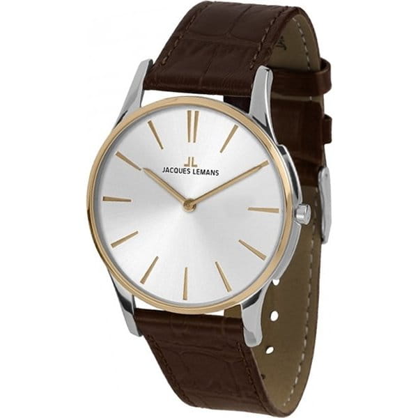 Jacques Lemans Jacques Lemans Classic 1-1938F  1-1938F кварцевые женские часы серебристый циферблат, браслет кожаный — вид спереди