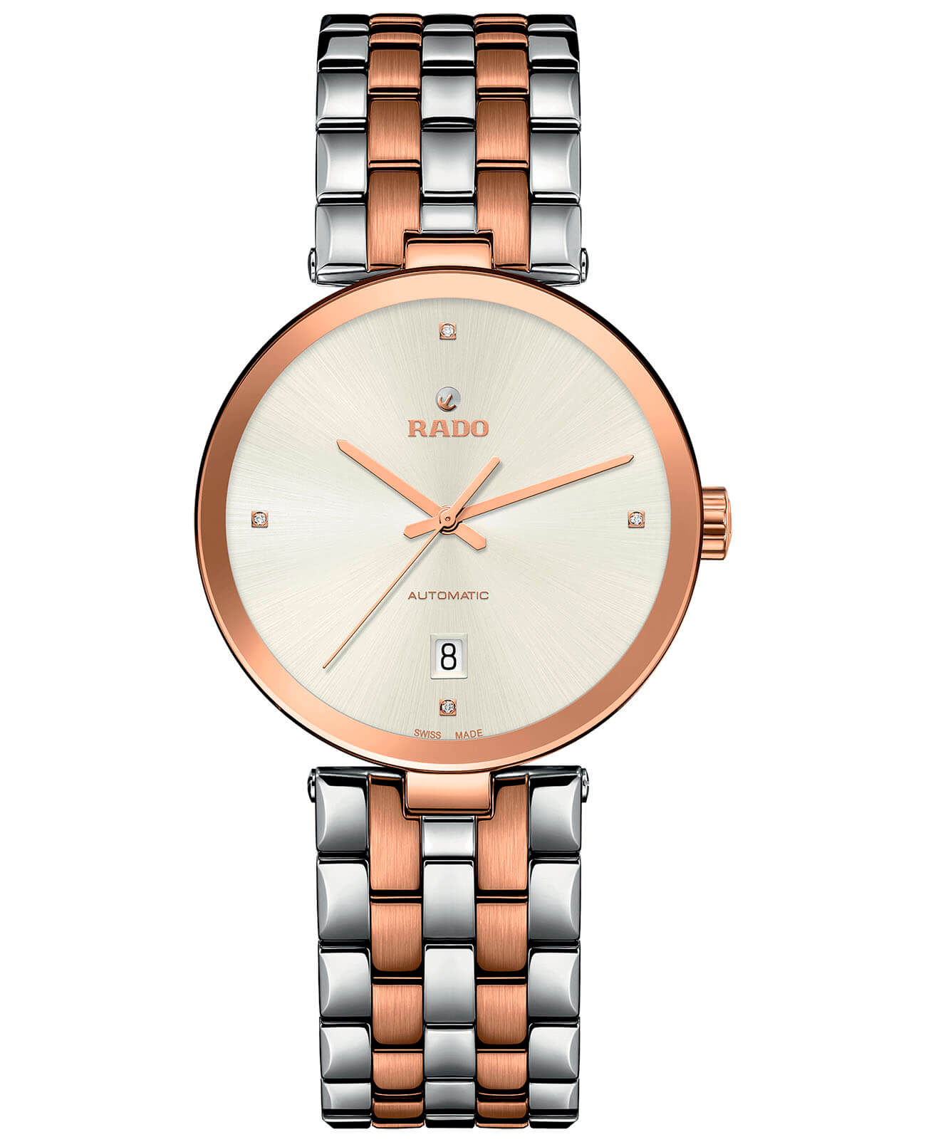 Rado Rado Florence Automatic Diamonds R48902733 Automatic R48902733 механические мужские часы серебристый циферблат, браслет сталь c pvd покрытием — вид спереди