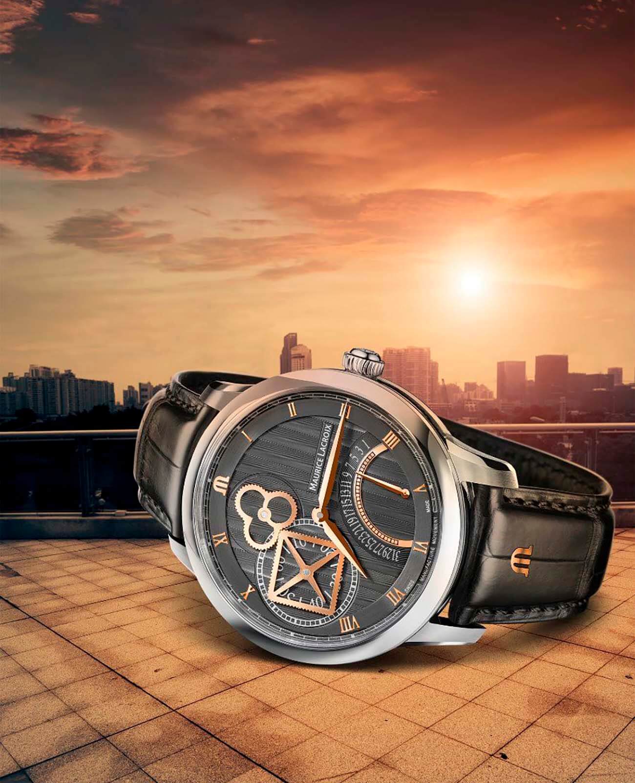 Maurice Lacroix Maurice Lacroix Masterpiece Square Wheel Retrograde MP6058-SS001-310-1, masterpiece швейцария мужские часы на браслете кожаный боковой вид