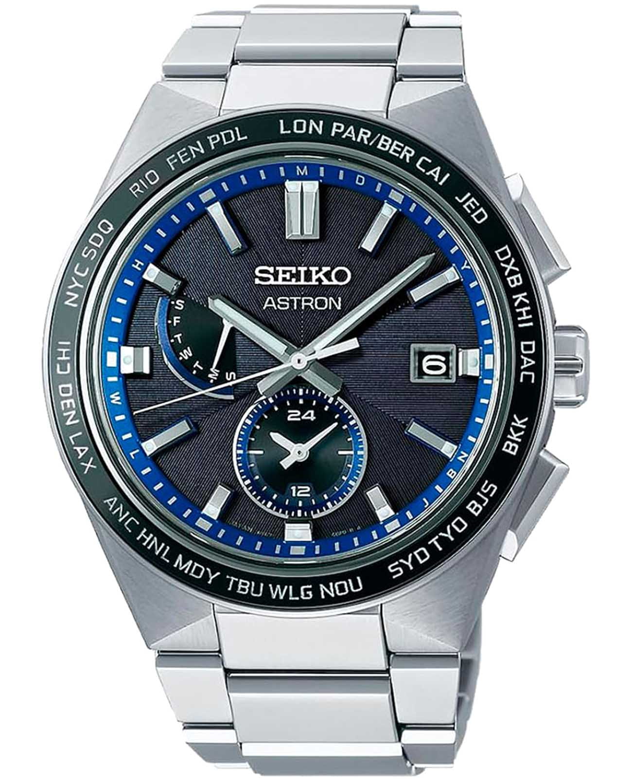 Seiko Seiko Astron Nexter Solar Radio SBXY051  SBXY051 кварцевые мужские часы синий циферблат, браслет титановый — вид спереди