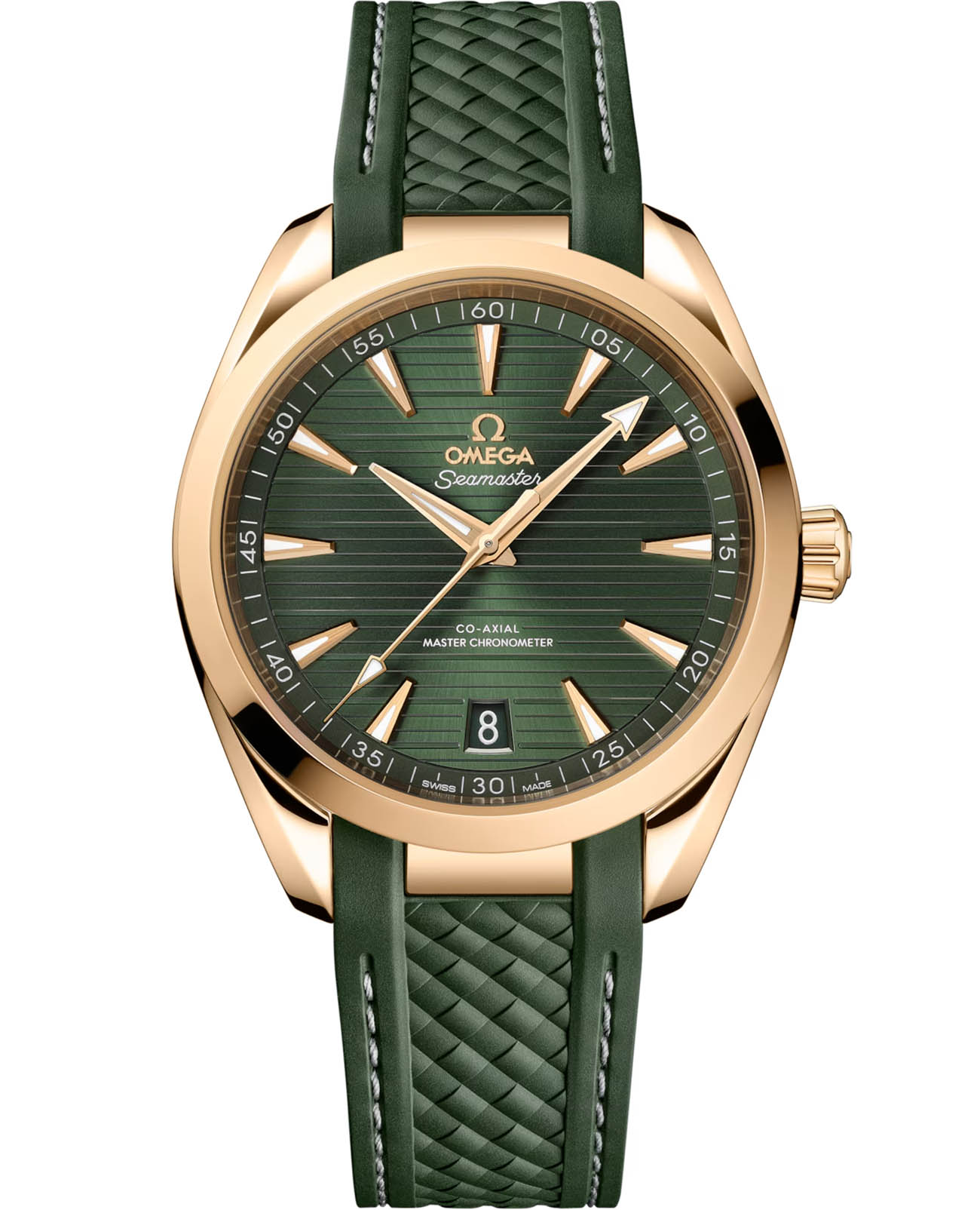 Omega Omega Seamaster Aqua Terra 220.52.41.21.10.001 Aqua Terra 22052412110001 механические мужские часы зеленый циферблат, браслет каучук — вид спереди