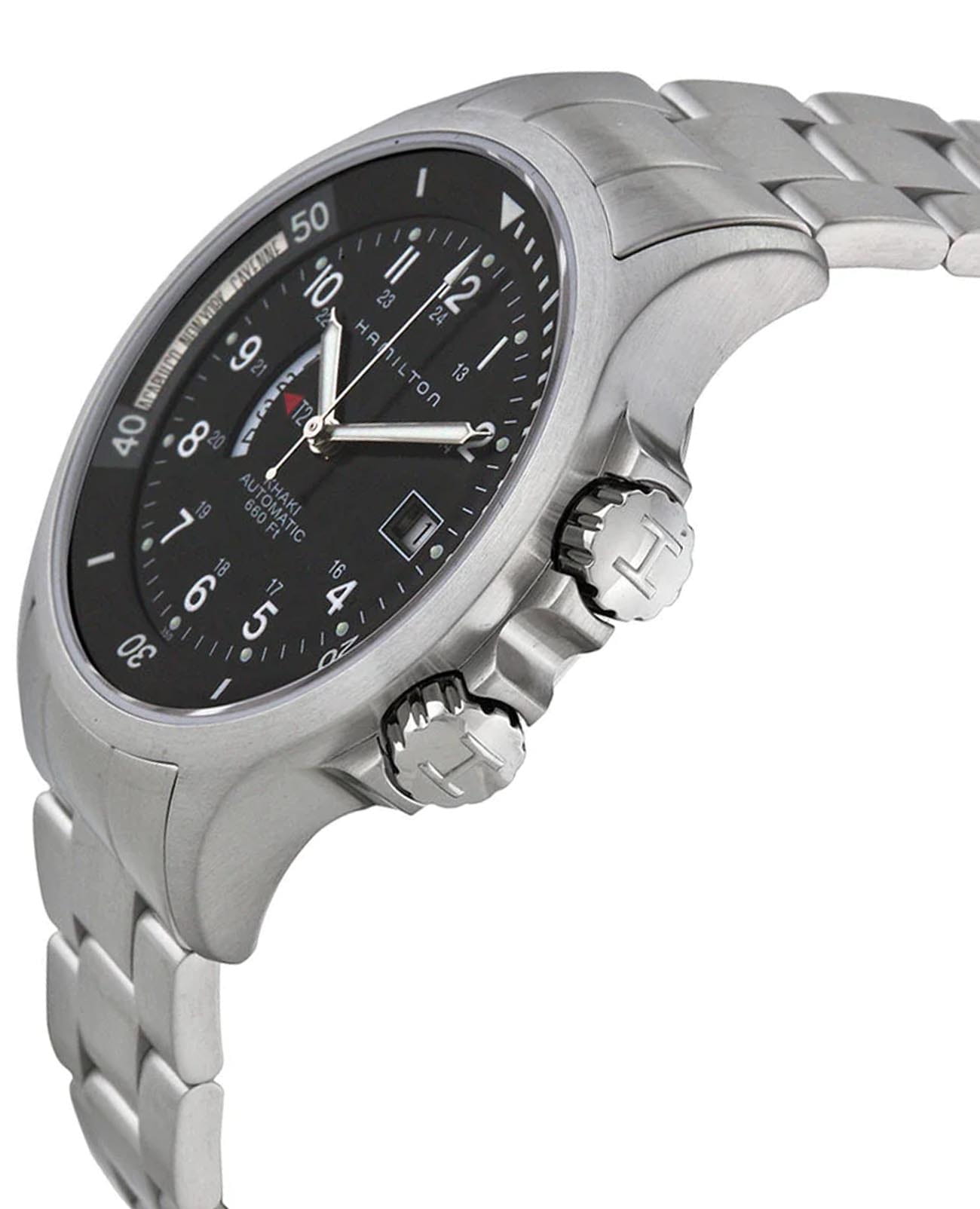 Hamilton Hamilton Khaki Navy GMT Auto H77615133, khaki aviation швейцария мужские часы на браслете нержавеющая сталь боковой вид