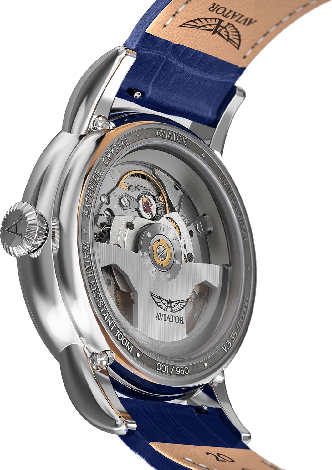 Aviator Aviator Douglas Day-Date V.3.35.0.276.4 механические мужские часы часы крупный план синий циферблата