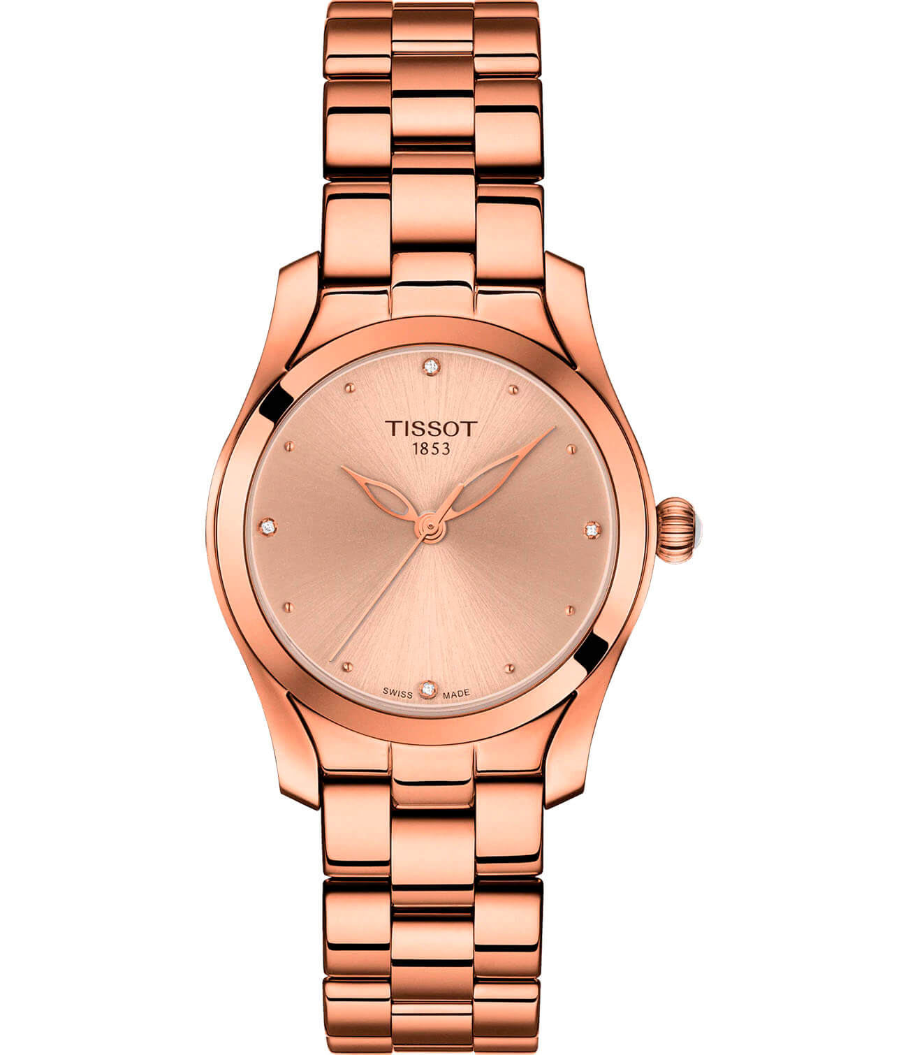 Tissot Tissot T-Wave T112.210.33.456.00 T Wave T1122103345600 кварцевые женские часы золотой циферблат, браслет сталь c pvd покрытием — вид спереди