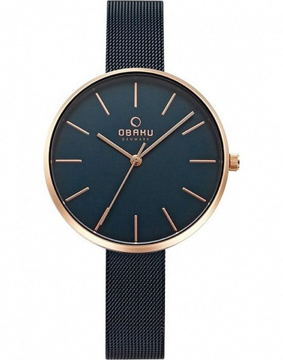 Obaku Obaku V211LXVLML  V211LXVLML кварцевые женские часы синий циферблат, браслет сталь с ip покрытием — вид спереди