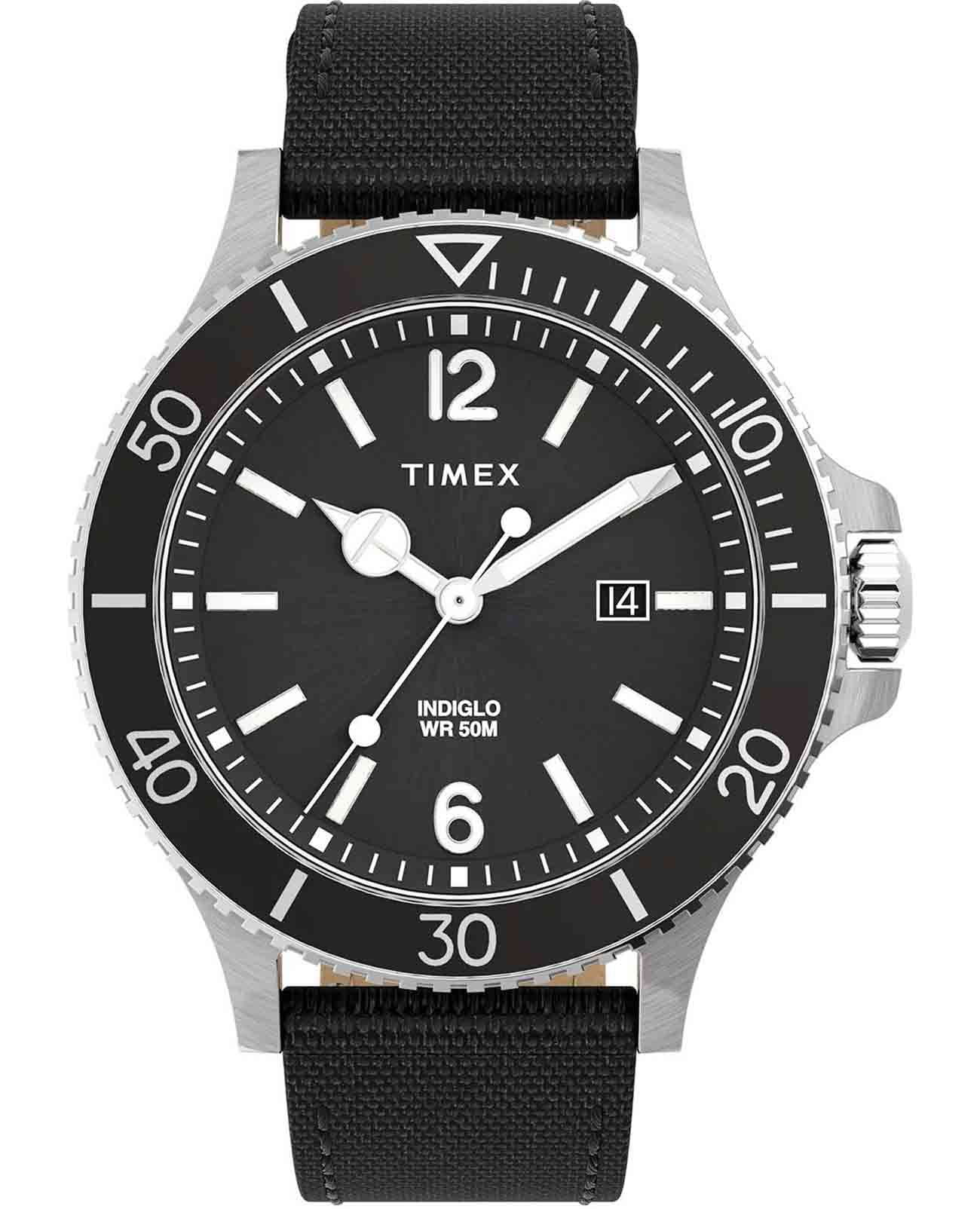 Timex Timex Harborside TW2V27000  TW2V27000 кварцевые мужские часы черный циферблат, браслет кожаный — вид спереди
