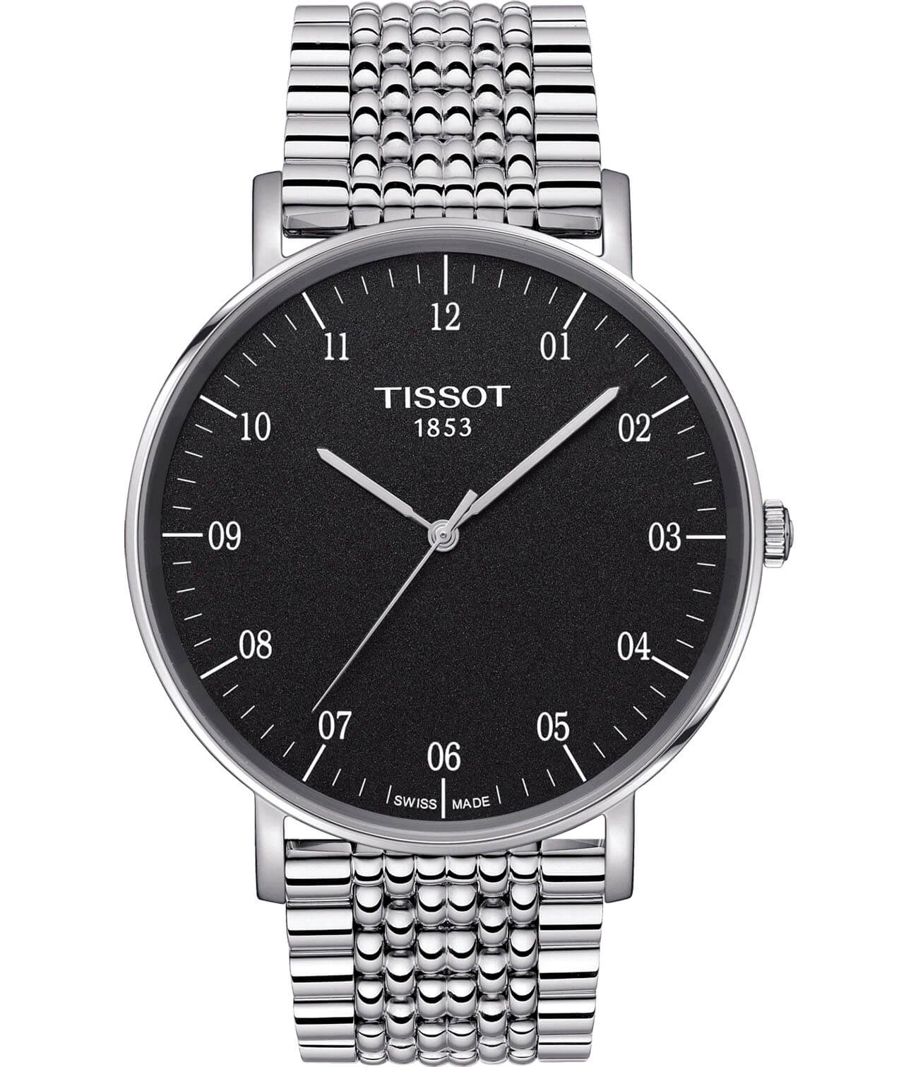 Tissot Tissot Everytime Large T109.610.11.077.00 Everytime T1096101107700 кварцевые мужские часы черный циферблат, браслет нержавеющая сталь — вид спереди