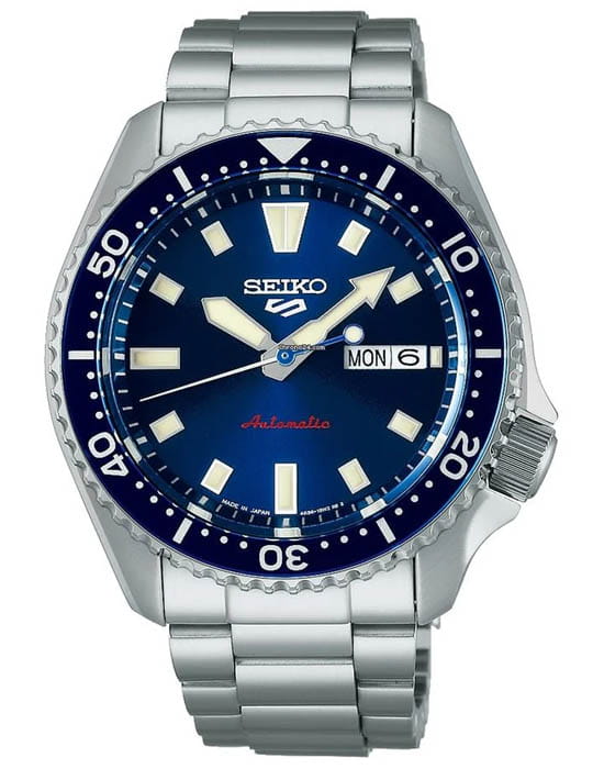 Seiko Seiko 5 Sports SRPL83K1  SRPL83K1 механические мужские часы синий циферблат, браслет нержавеющая сталь — вид спереди