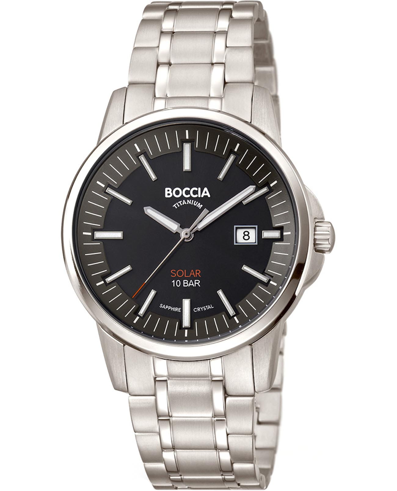 Boccia Titanium Boccia Titanium 3643-04  3643-04 кварцевые мужские часы черный циферблат, браслет титановый — вид спереди