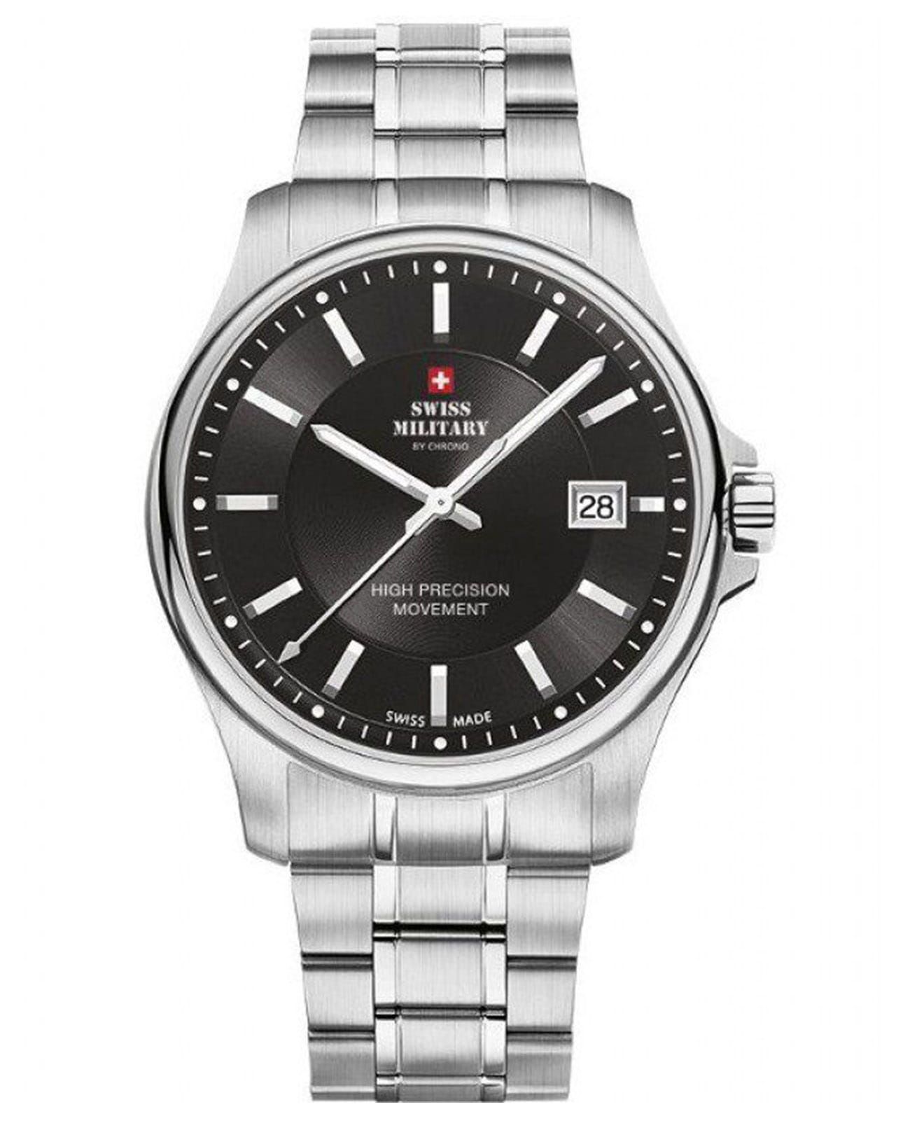 Swiss Military by Chrono Swiss Military by Chrono SM30200.01  SM30200.01 кварцевые мужские часы черный циферблат, браслет нержавеющая сталь — вид спереди