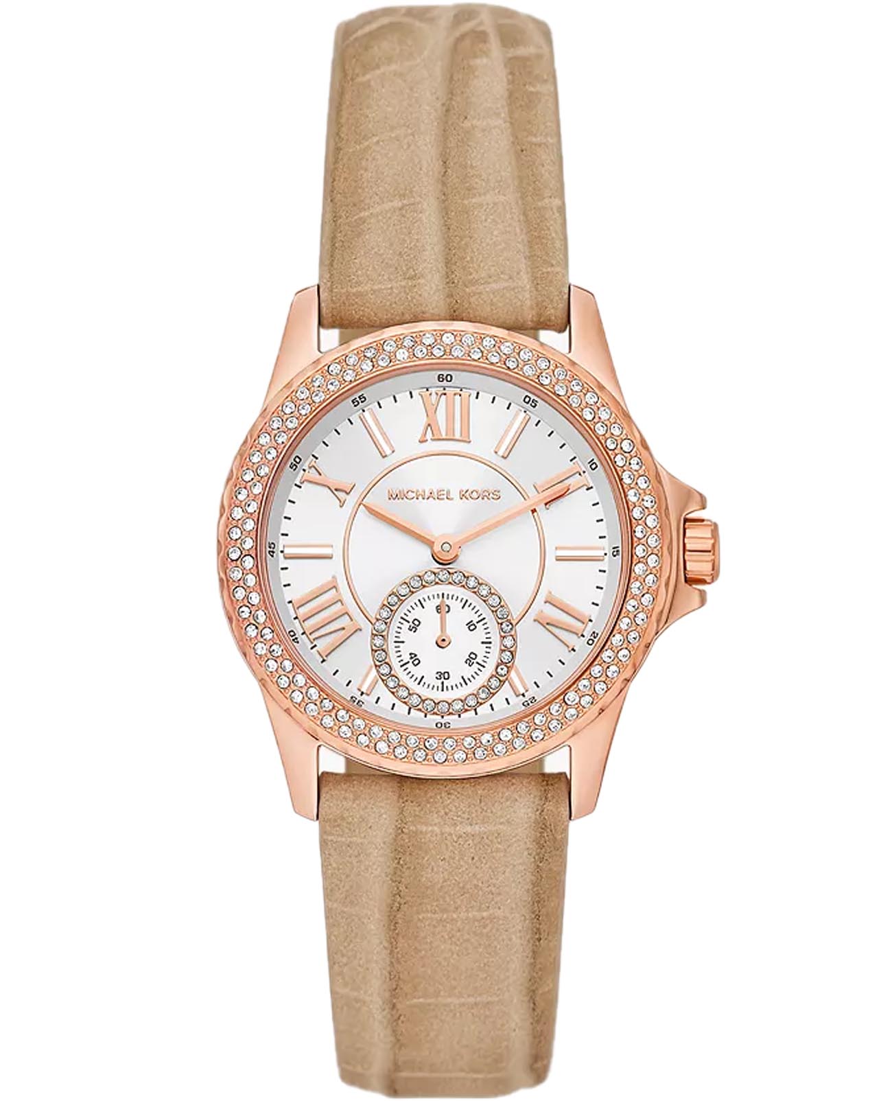 Michael Kors Michael Kors Everest MK4719  MK4719 кварцевые женские часы серебристый циферблат, браслет кожаный — вид спереди