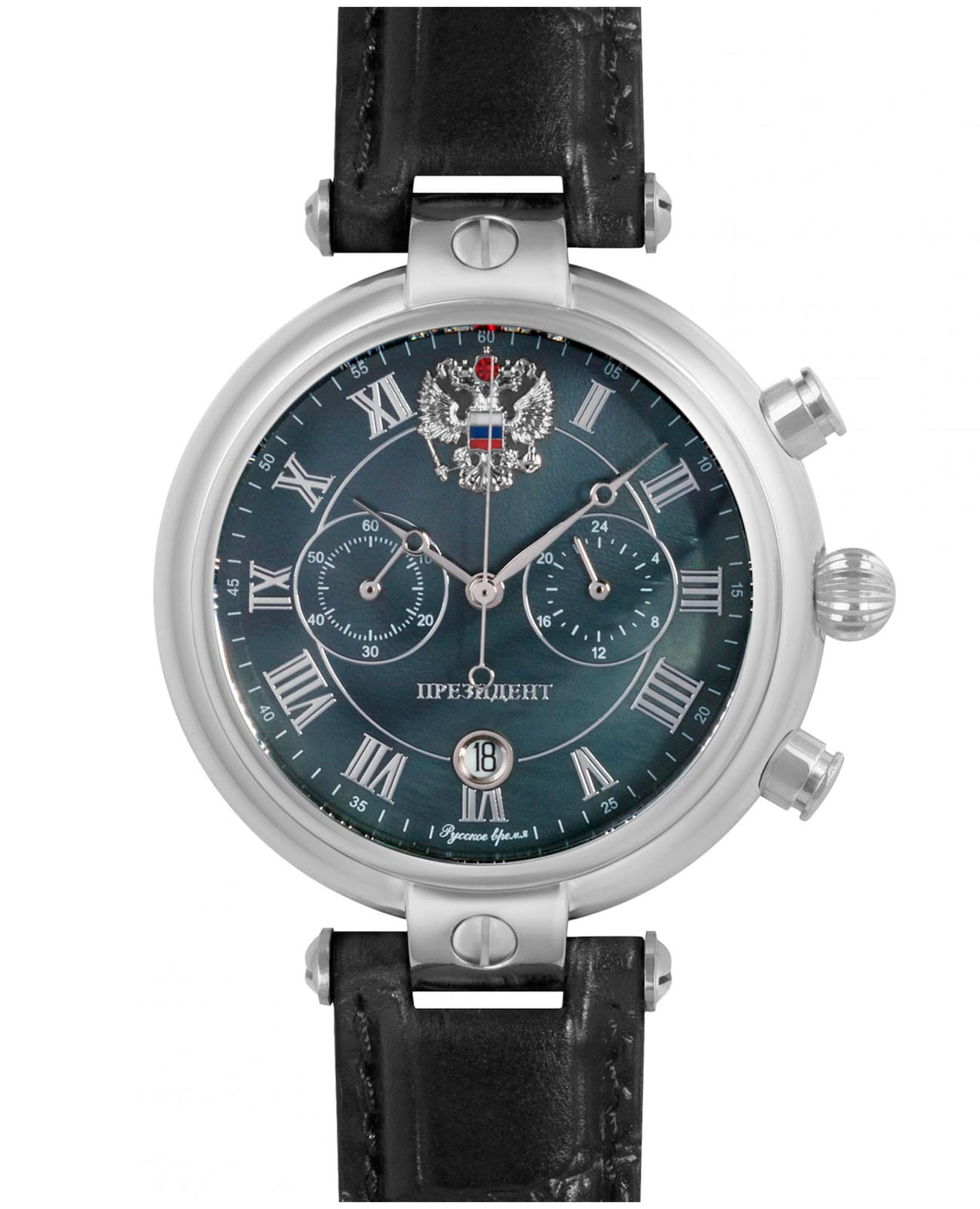 Президент Президент 14440204  14440204 кварцевые мужские часы синий циферблат, браслет кожаный — вид спереди