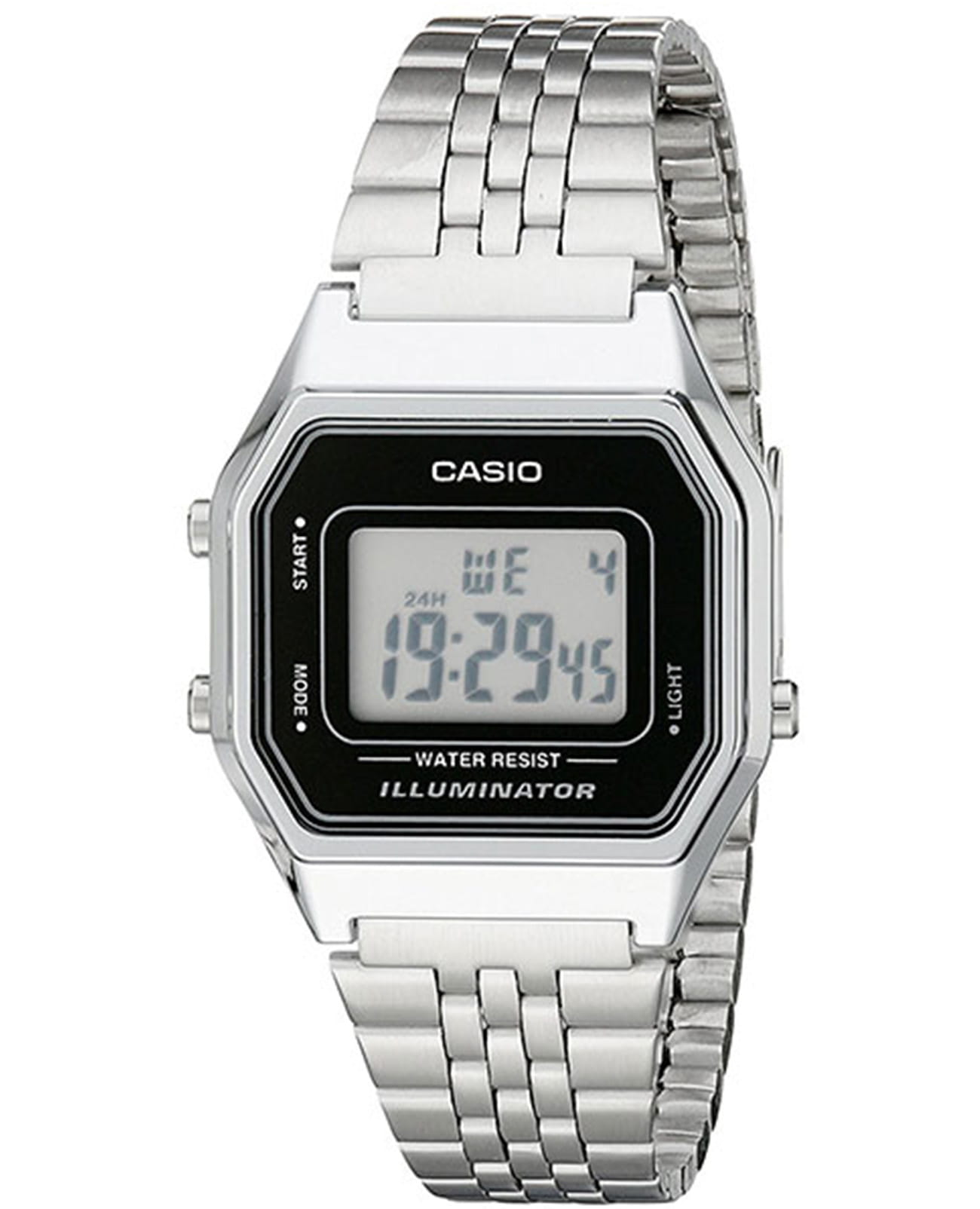 Casio Casio Vintage LA680WA-1  LA680WA-1 кварцевые женские часы черный циферблат, браслет нержавеющая сталь — вид спереди