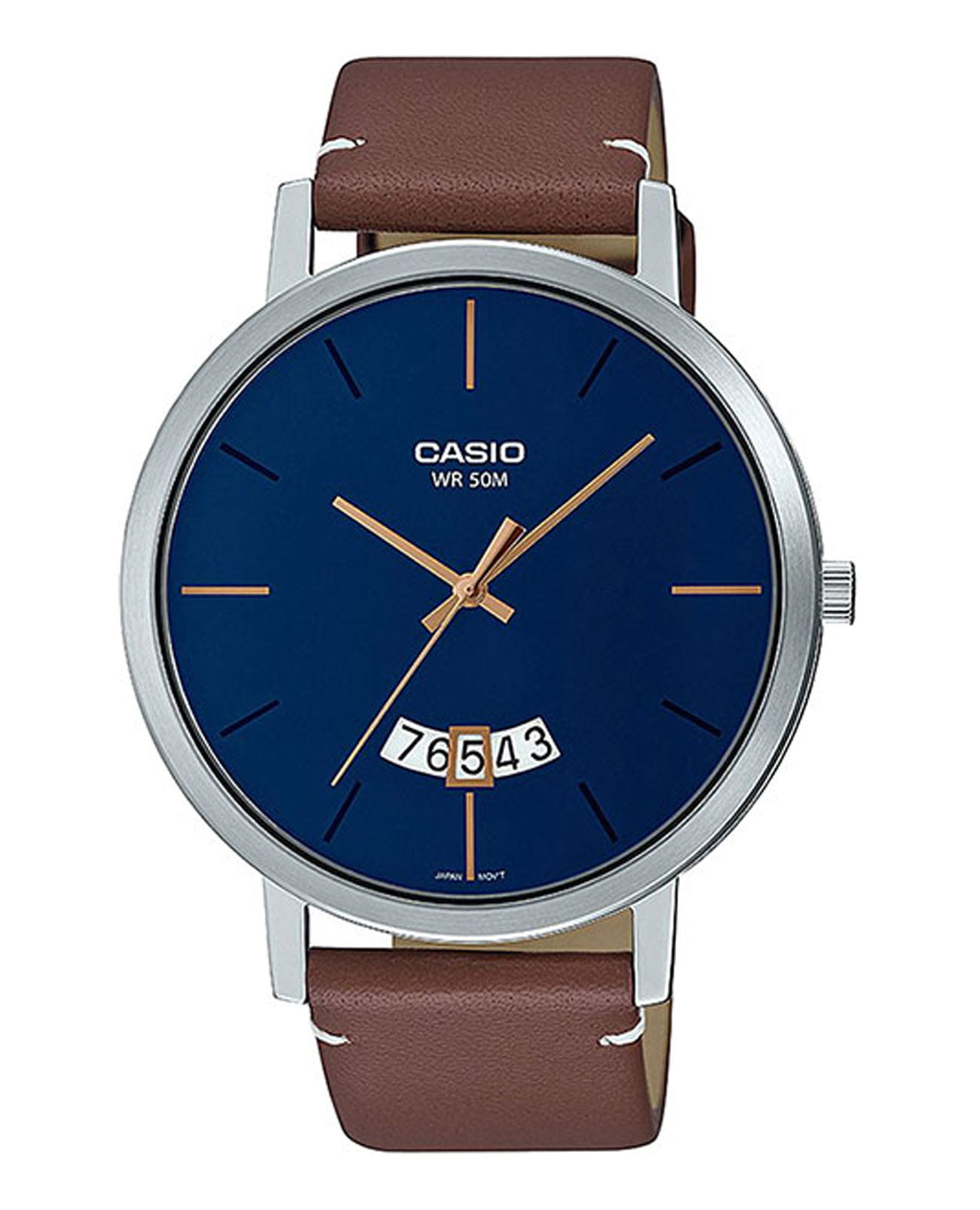 Casio Casio Collection MTP-B100L-2E  MTP-B100L-2E кварцевые мужские часы синий циферблат, браслет кожаный — вид спереди