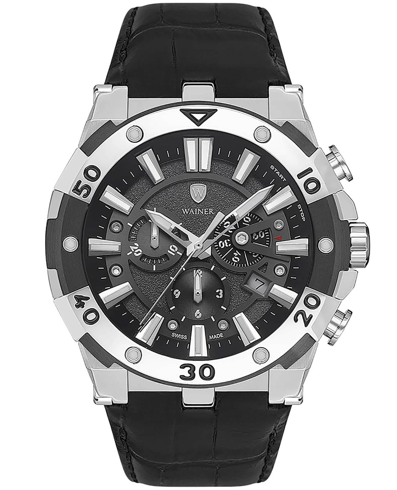 Wainer Wainer Trio WA.14000-A  WA.14000-A кварцевые мужские часы черный циферблат, браслет кожаный — вид спереди
