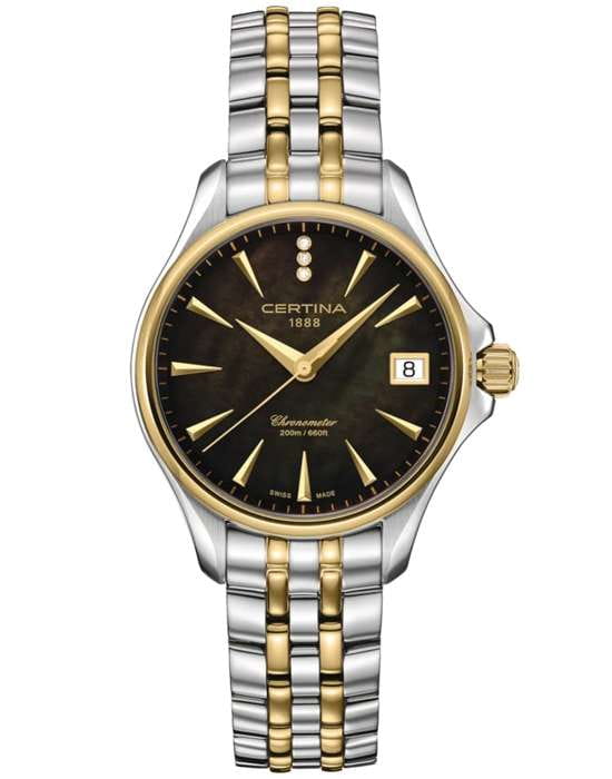 Certina Certina DS Action Lady Diamonds C032.051.22.126.01  C0320512212601 кварцевые женские часы черный циферблат, браслет нержавеющая сталь с pvd-покрытием — вид спереди