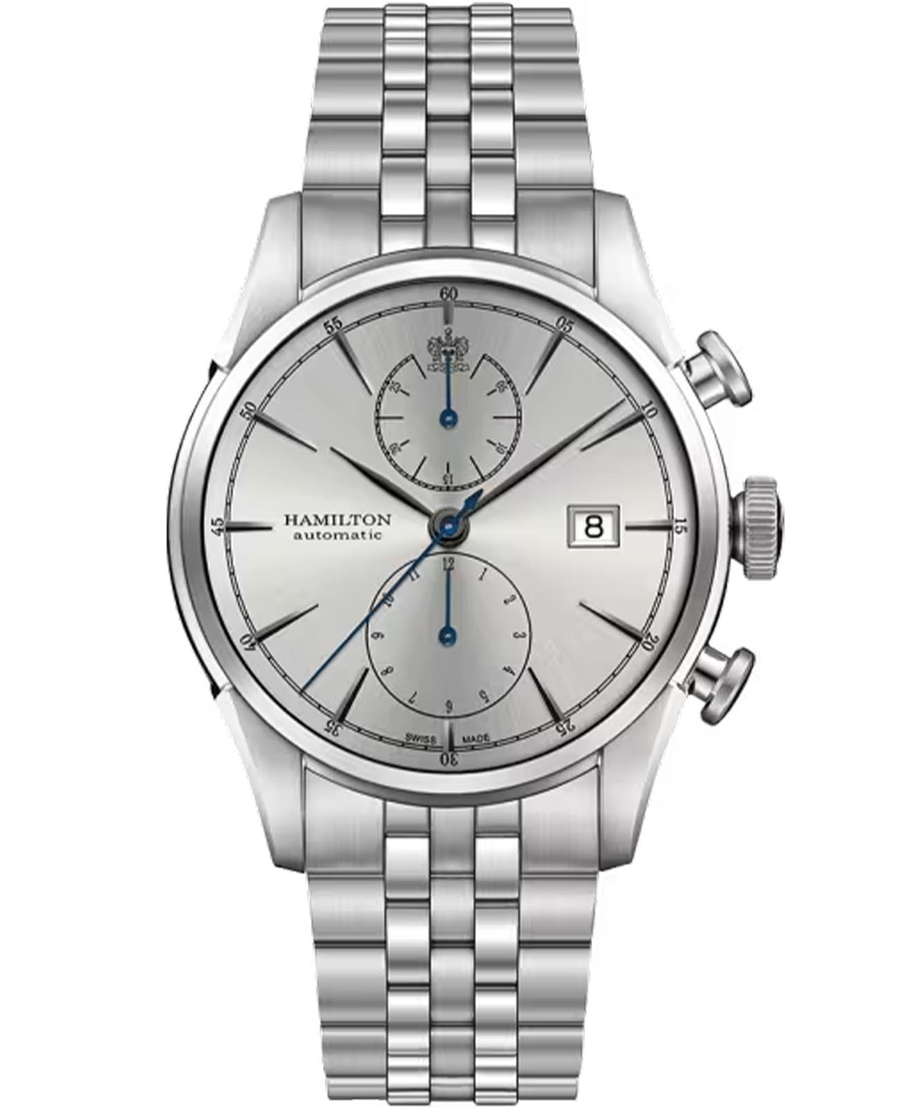 Hamilton Hamilton American Classic Spirit of Liberty Auto Chrono H32416981  H32416981 механические мужские часы серебристый циферблат, браслет нержавеющая сталь — вид спереди