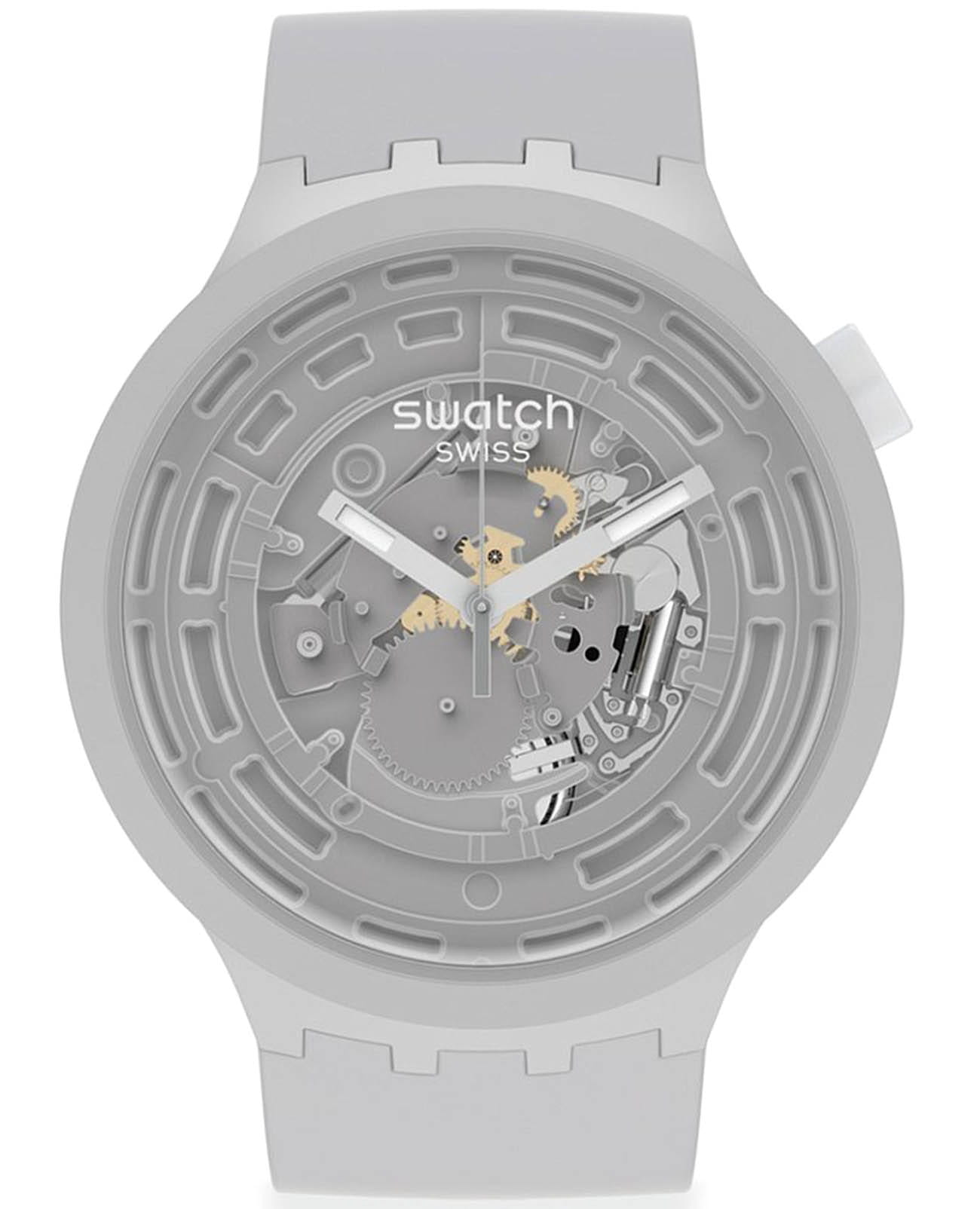 Swatch Swatch Big Bold Bioceramic Lacquered SB03M100  SB03M100 кварцевые мужские часы серый циферблат, браслет силикон — вид спереди
