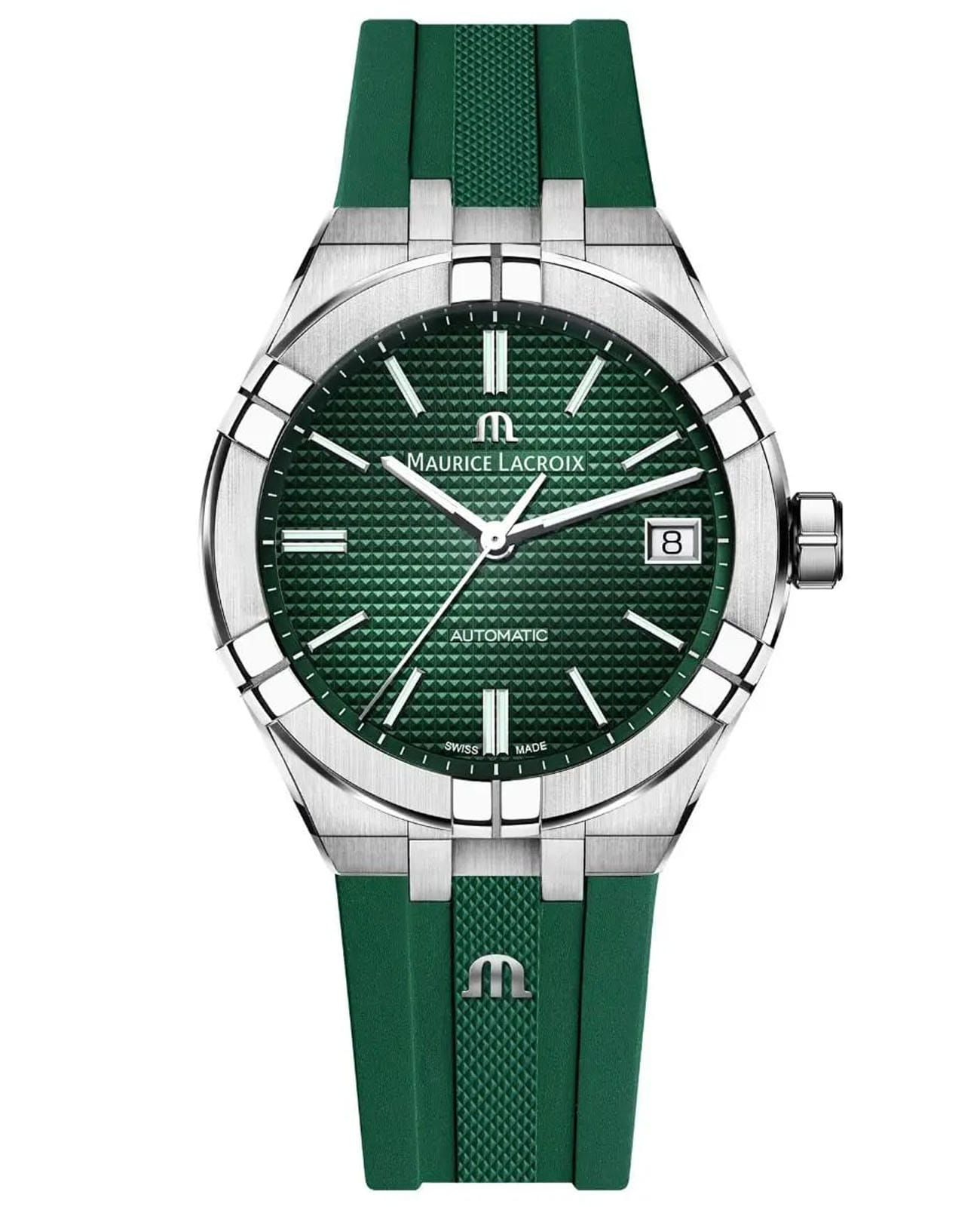 Maurice Lacroix Maurice Lacroix Aikon Automatic AI6007-SS000-630-5  AI6007-SS000-630-5 механические мужские часы зеленый циферблат, браслет каучук — вид спереди