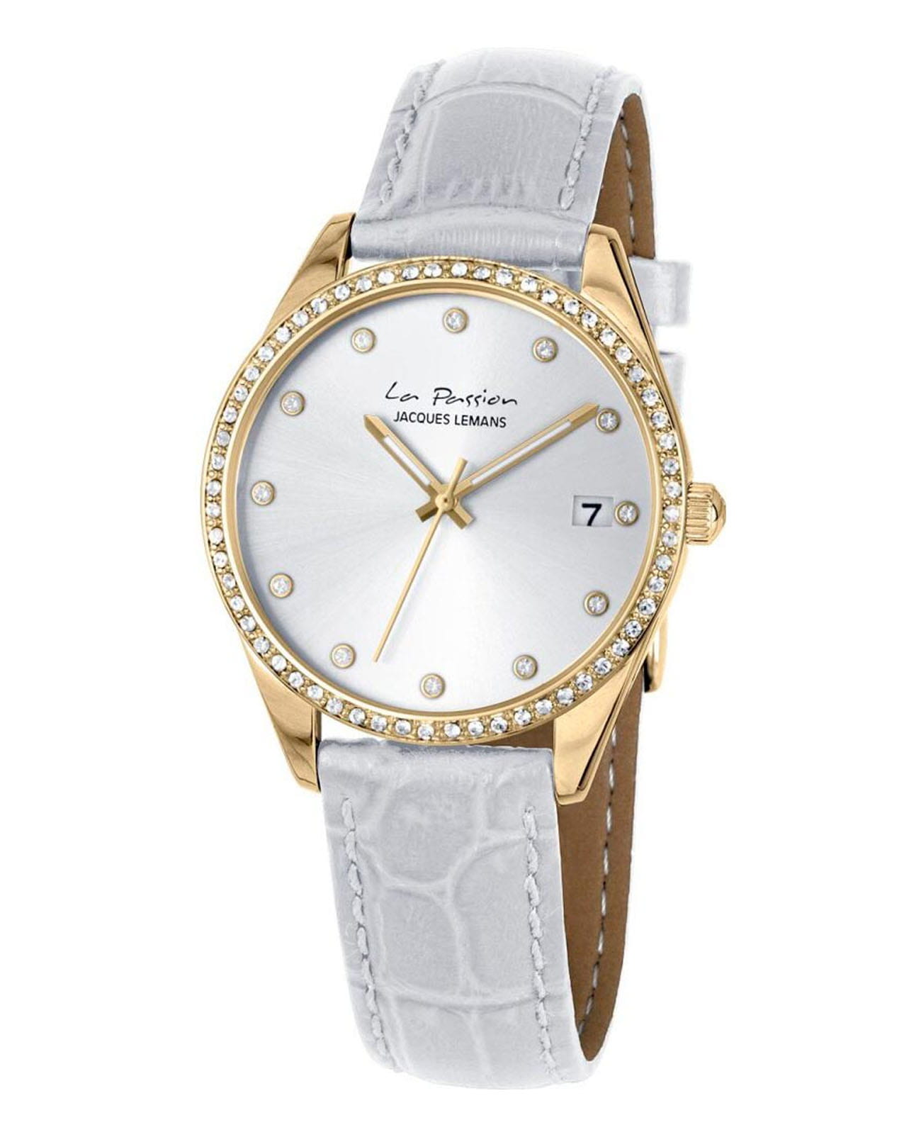 Jacques Lemans Jacques Lemans La Passion LP-133D  LP-133D кварцевые женские часы серебристый циферблат, браслет кожаный — вид спереди