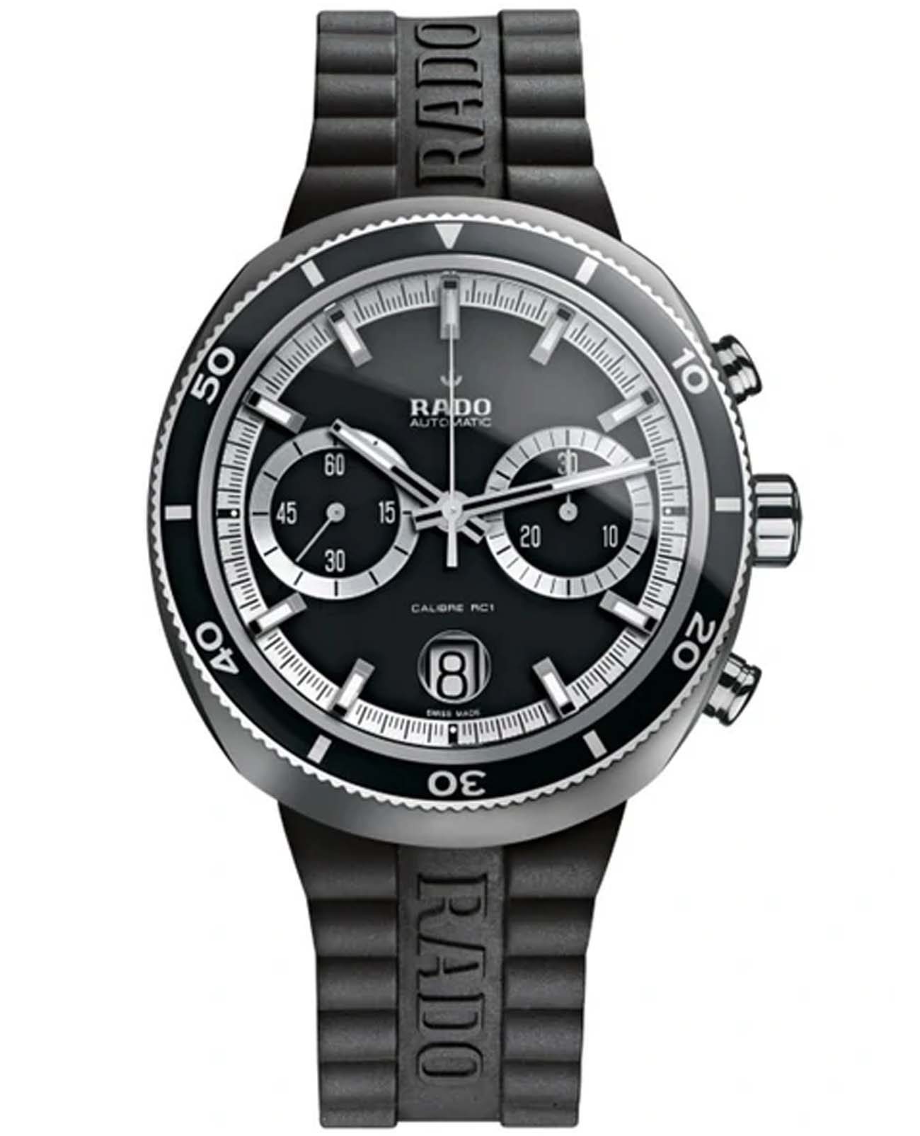 Rado Rado D-Star R15965159 Automatic R15965159 механические мужские часы черный циферблат, браслет каучук — вид спереди