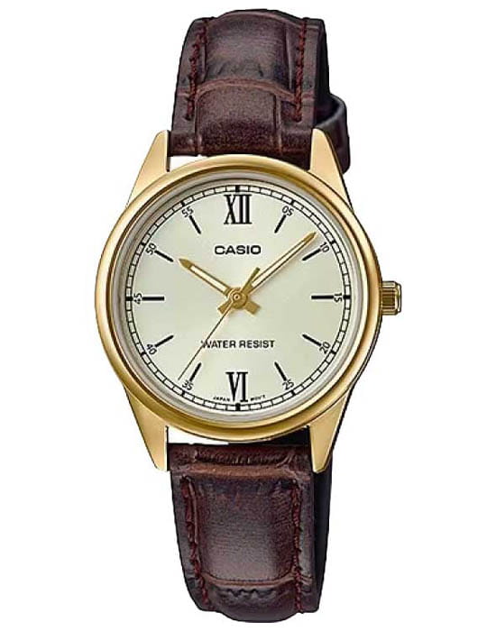 Casio Casio Collection LTP-V005GL-9B  LTP-V005GL-9B кварцевые женские часы бежевый циферблат, браслет кожаный — вид спереди