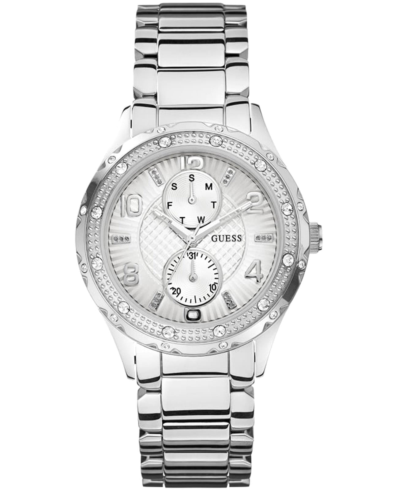 Guess Guess Sport W0442L1  W0442L1 кварцевые женские часы серебристый циферблат, браслет нержавеющая сталь — вид спереди