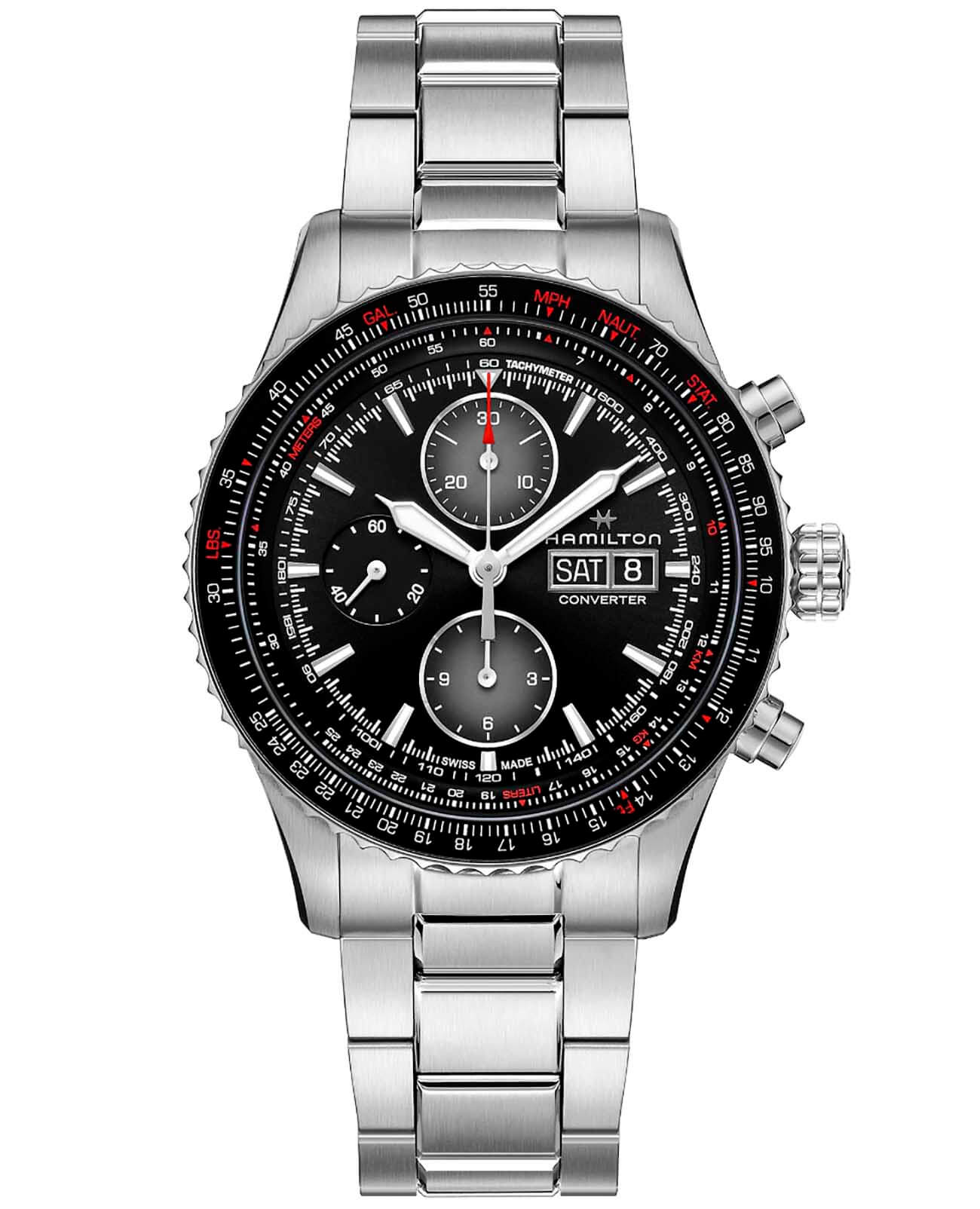 Hamilton Hamilton Khaki Aviation Converter H76726130  H76726130 механические мужские часы черный циферблат, браслет нержавеющая сталь — вид спереди